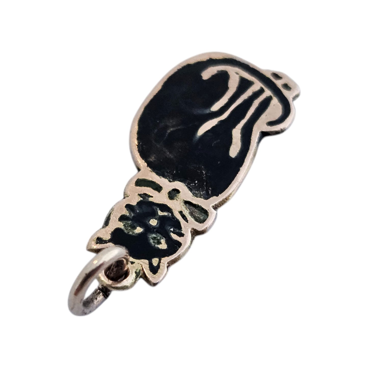 9ct Rose Gold & Black Enamel Cat Charm c.1920 L 2.0 cm 1.1 g.