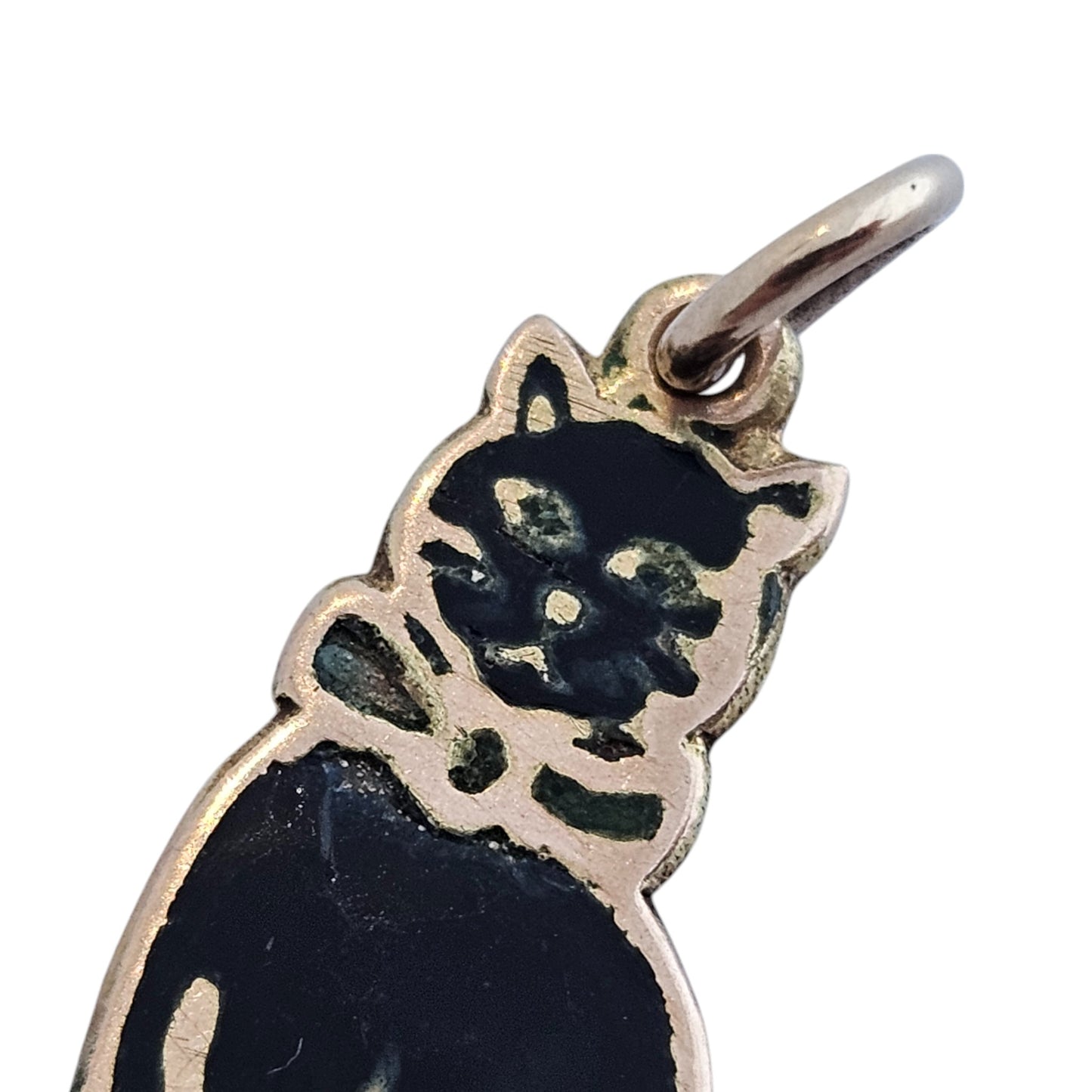 9ct Rose Gold & Black Enamel Cat Charm c.1920 L 2.0 cm 1.1 g.