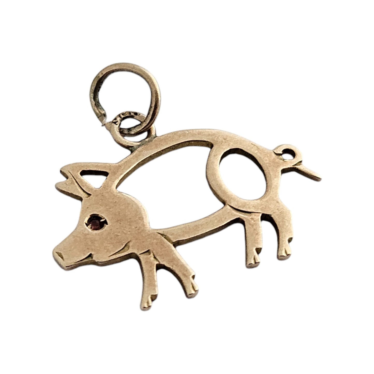 Antique 9ct Rose Gold Pig Charm with Cabochon Ruby c.1900 L 1.9 cm 0.8 g