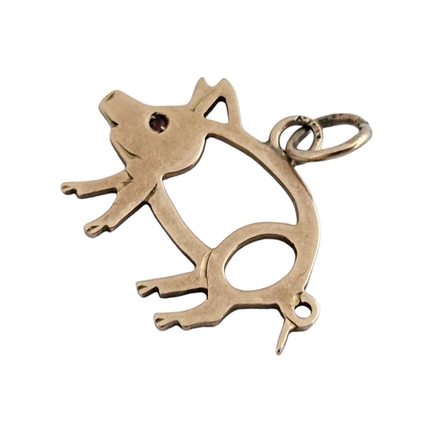 Antique 9ct Rose Gold Pig Charm with Cabochon Ruby c.1900 L 1.9 cm 0.8 g