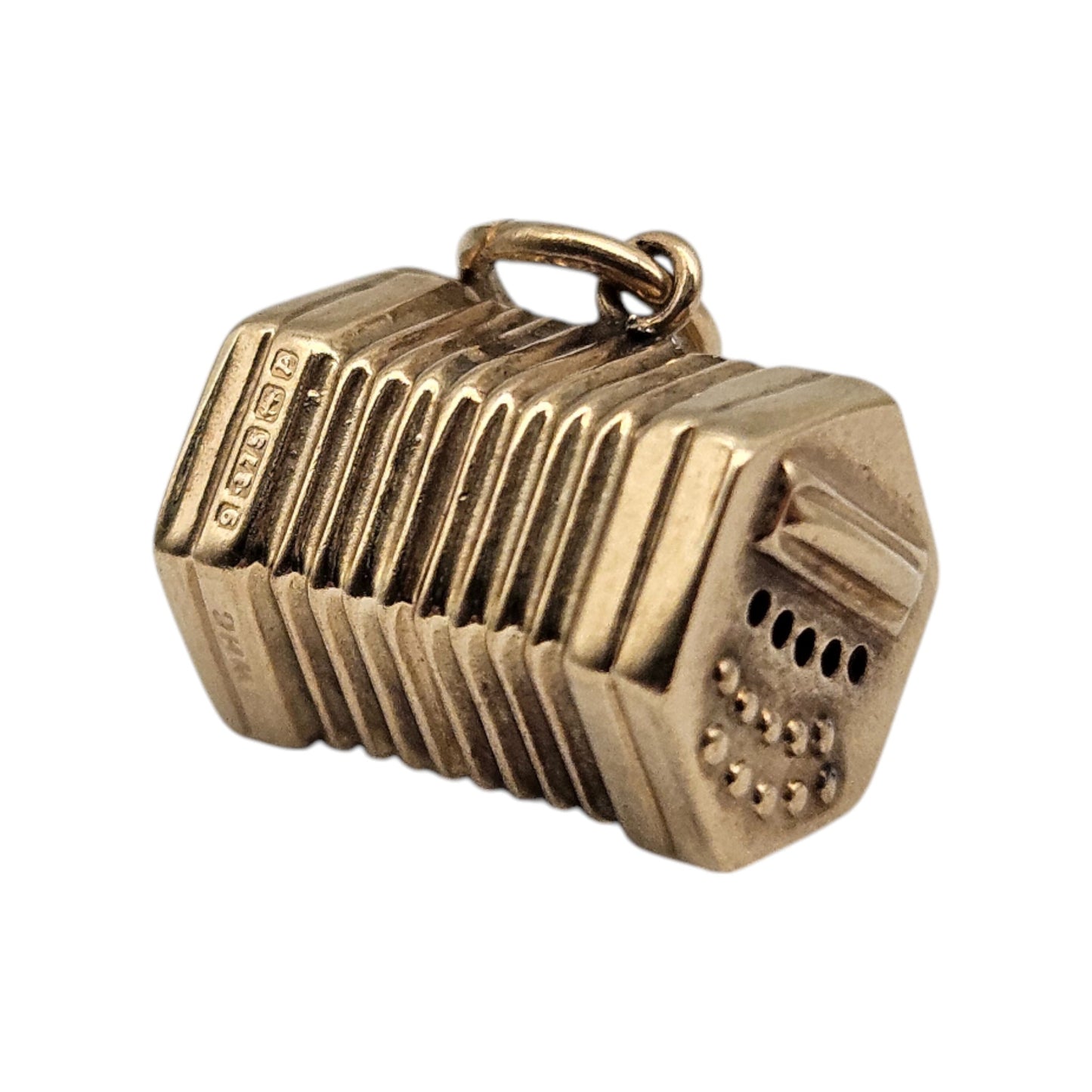 9ct 375 Yellow Gold Concertina Charm 1964 L 1.1 cm 1.0 g.