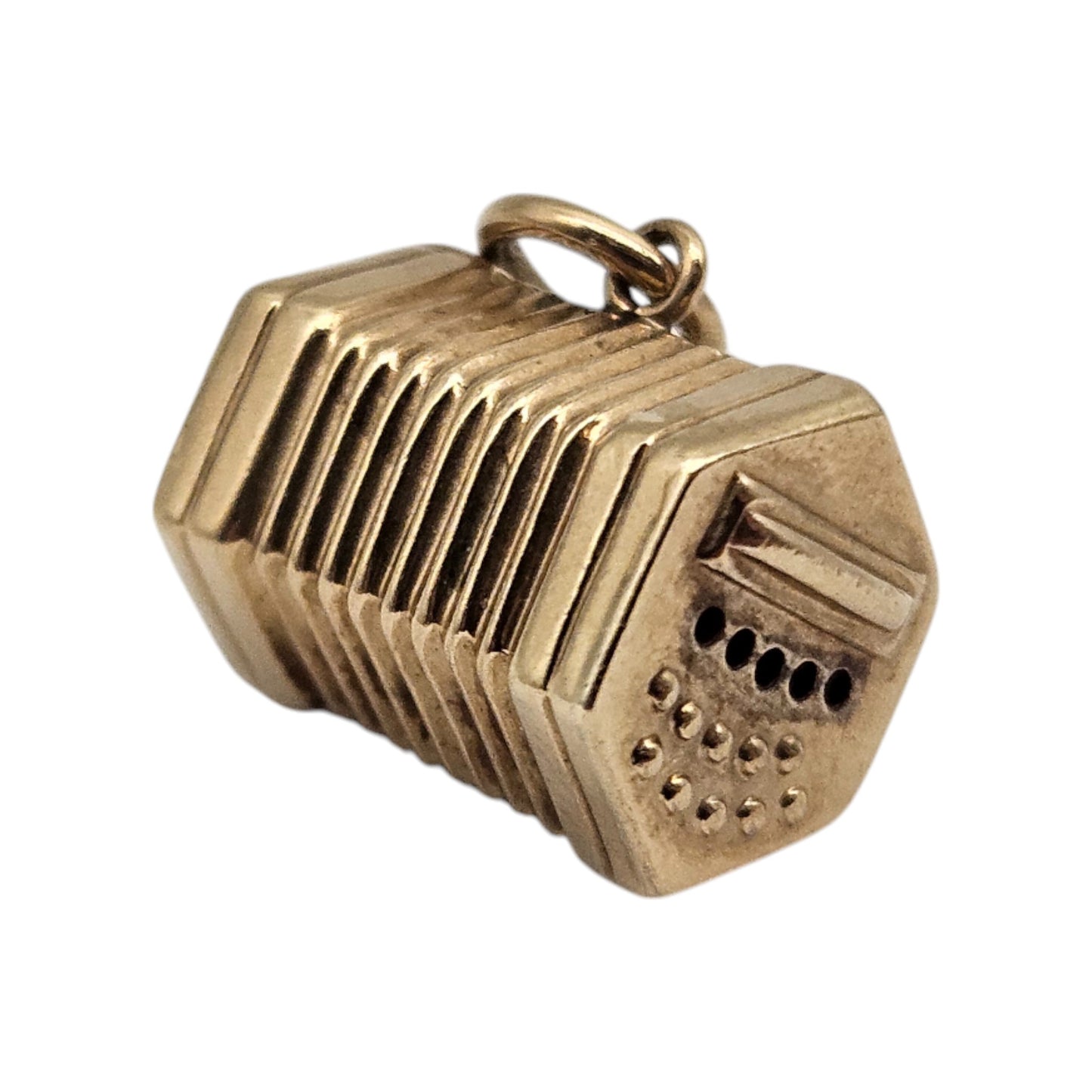 9ct 375 Yellow Gold Concertina Charm 1964 L 1.1 cm 1.0 g.
