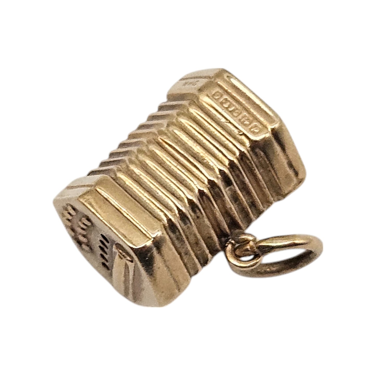 9ct 375 Yellow Gold Concertina Charm 1964 L 1.1 cm 1.0 g.