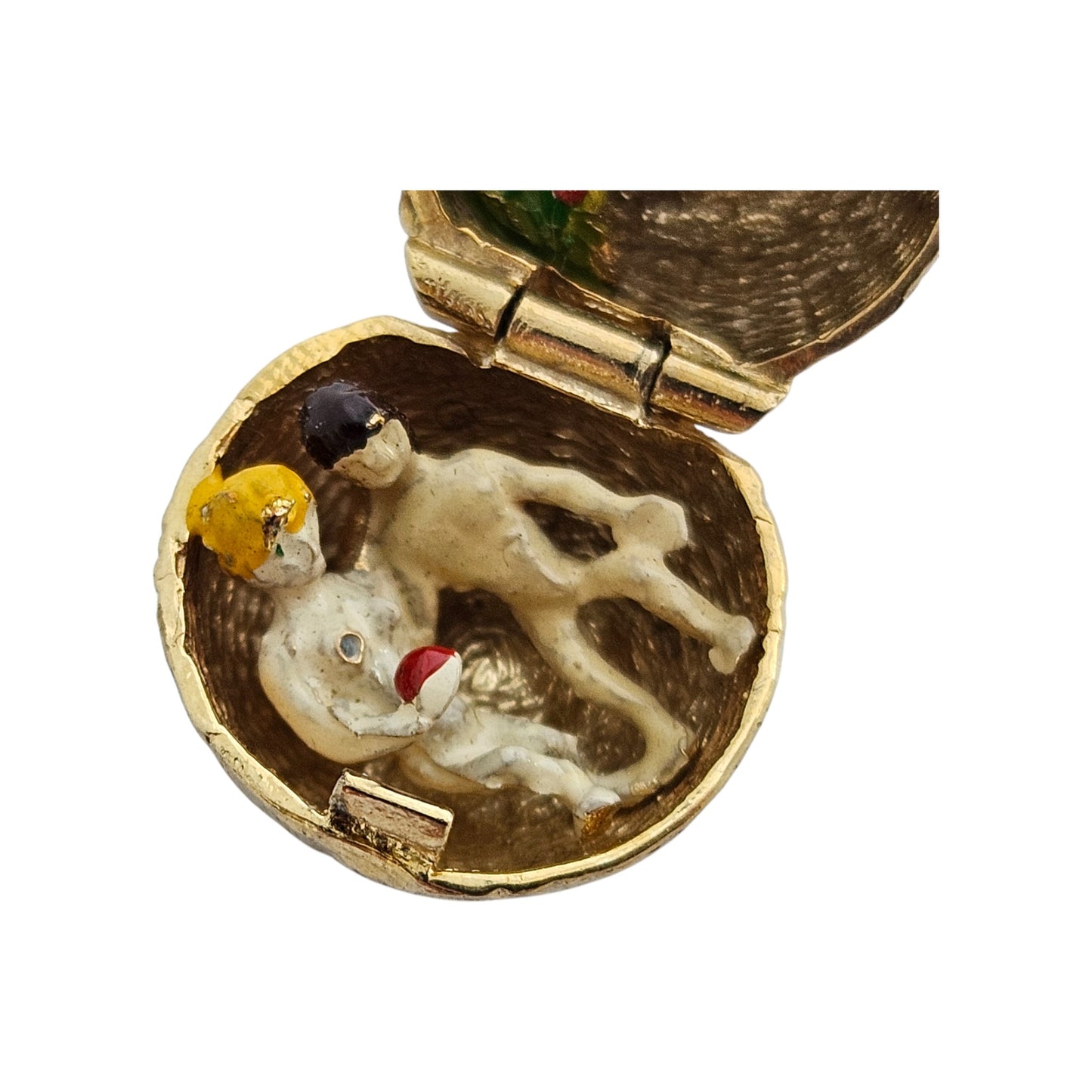 Rare 9ct 375 Yellow Gold & Enamel Adam & Eve Opening Charm 1969 L 1.2 cm 5.0 g