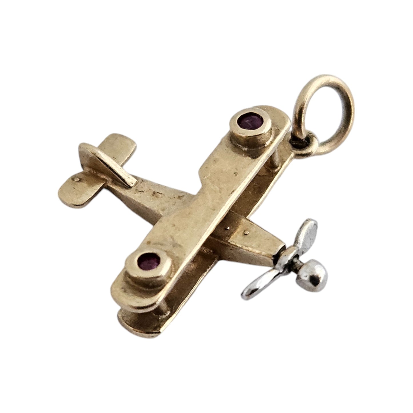 9ct 375 Yellow Gold Aeroplane Articulated Charm c.1990's L 1.6 cm 1.3 g