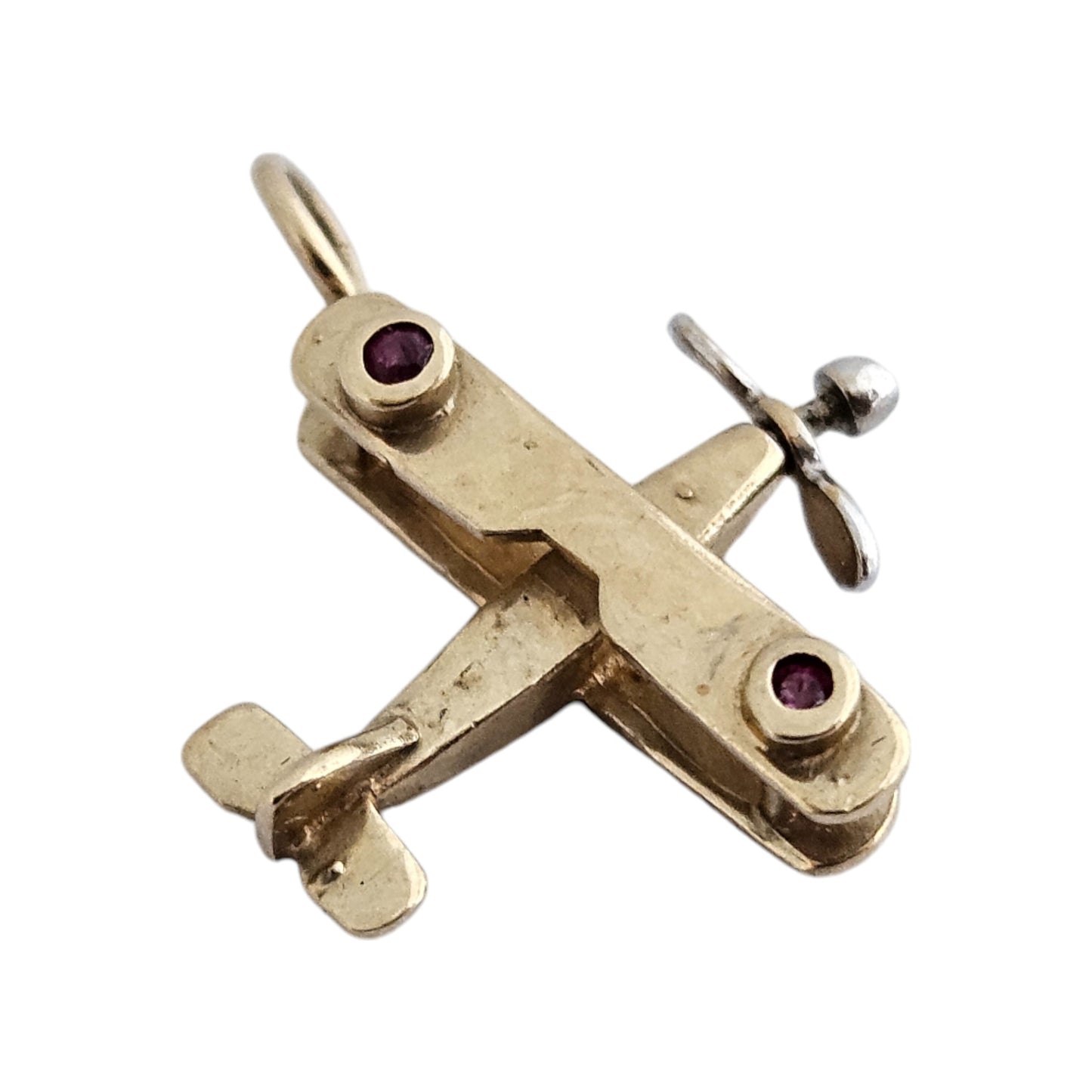 9ct 375 Yellow Gold Aeroplane Articulated Charm c.1990's L 1.6 cm 1.3 g