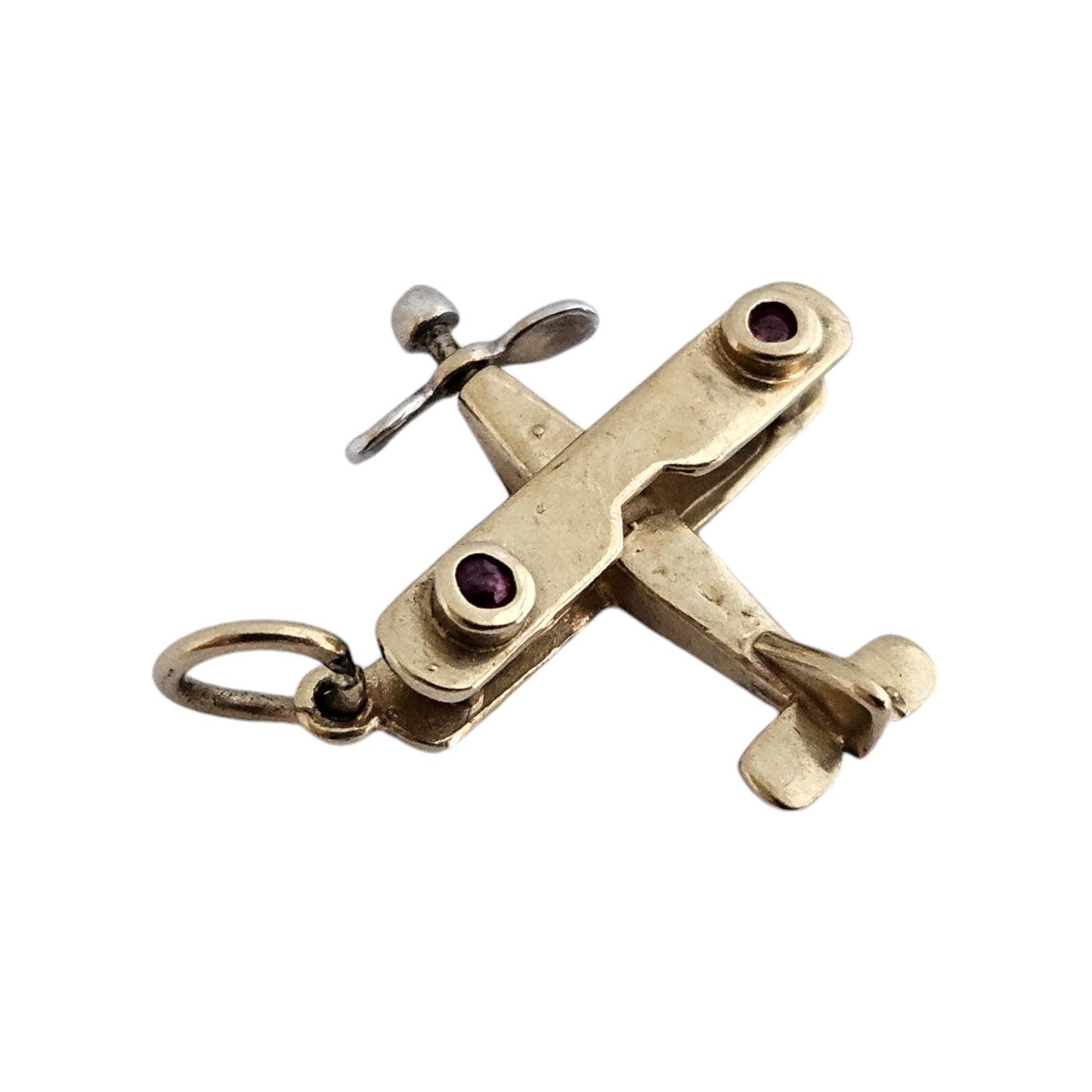 9ct 375 Yellow Gold Aeroplane Articulated Charm c.1990's L 1.6 cm 1.3 g