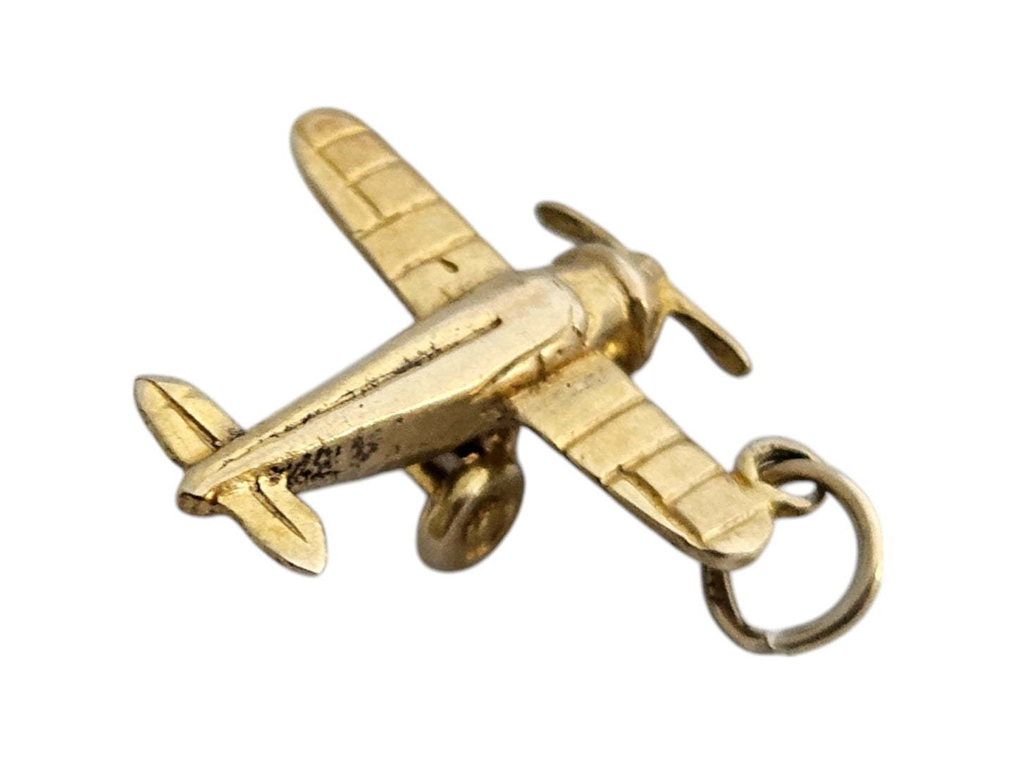 9ct 375 Yellow Gold Aeroplane Charm 1961 L 1.6 cm 1.9 g.