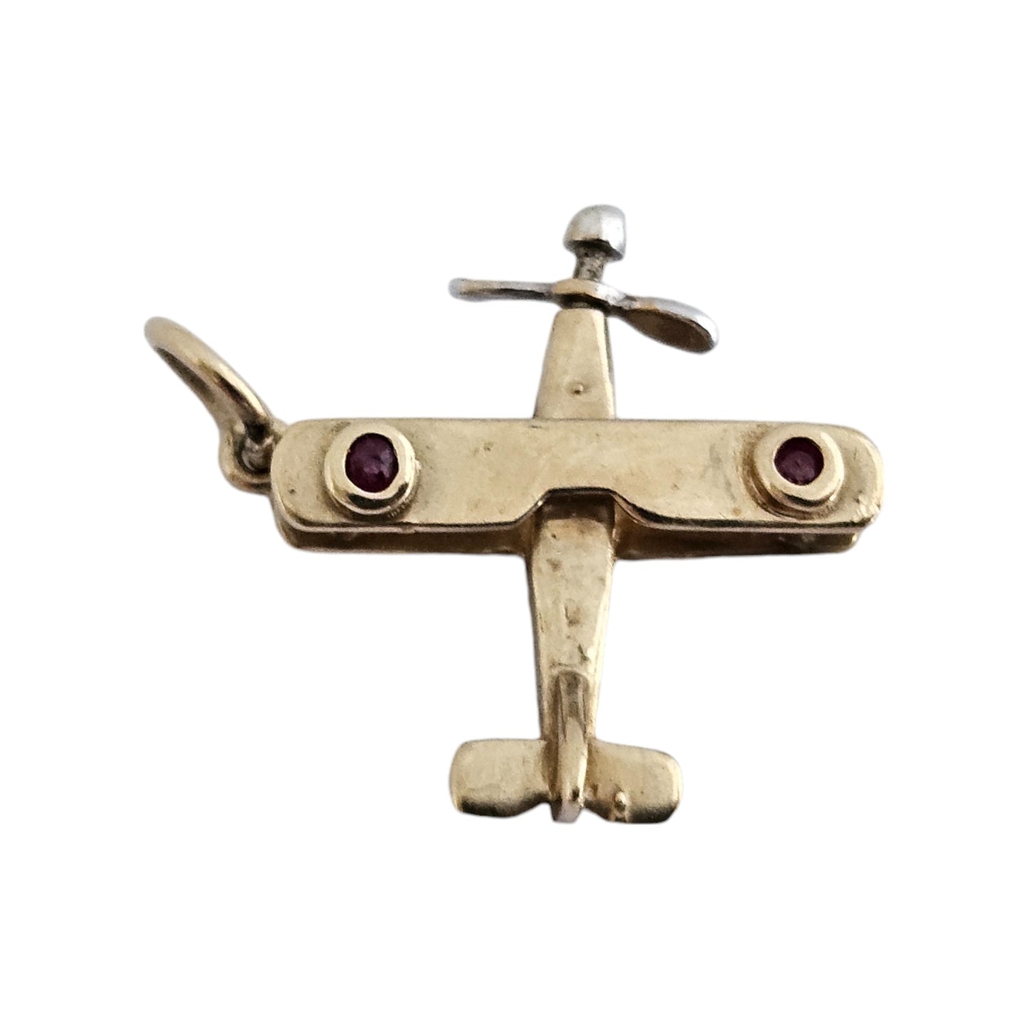 9ct 375 Yellow Gold Aeroplane Articulated Charm c.1990's L 1.6 cm 1.3 g
