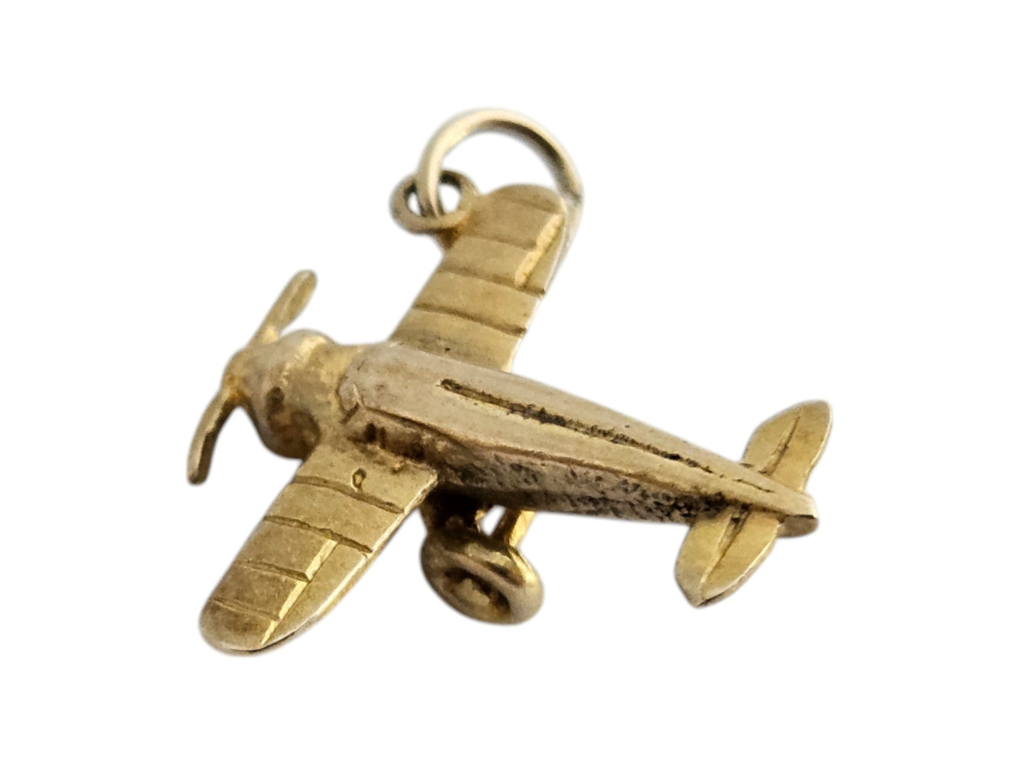 9ct 375 Yellow Gold Aeroplane Charm 1961 L 1.6 cm 1.9 g.