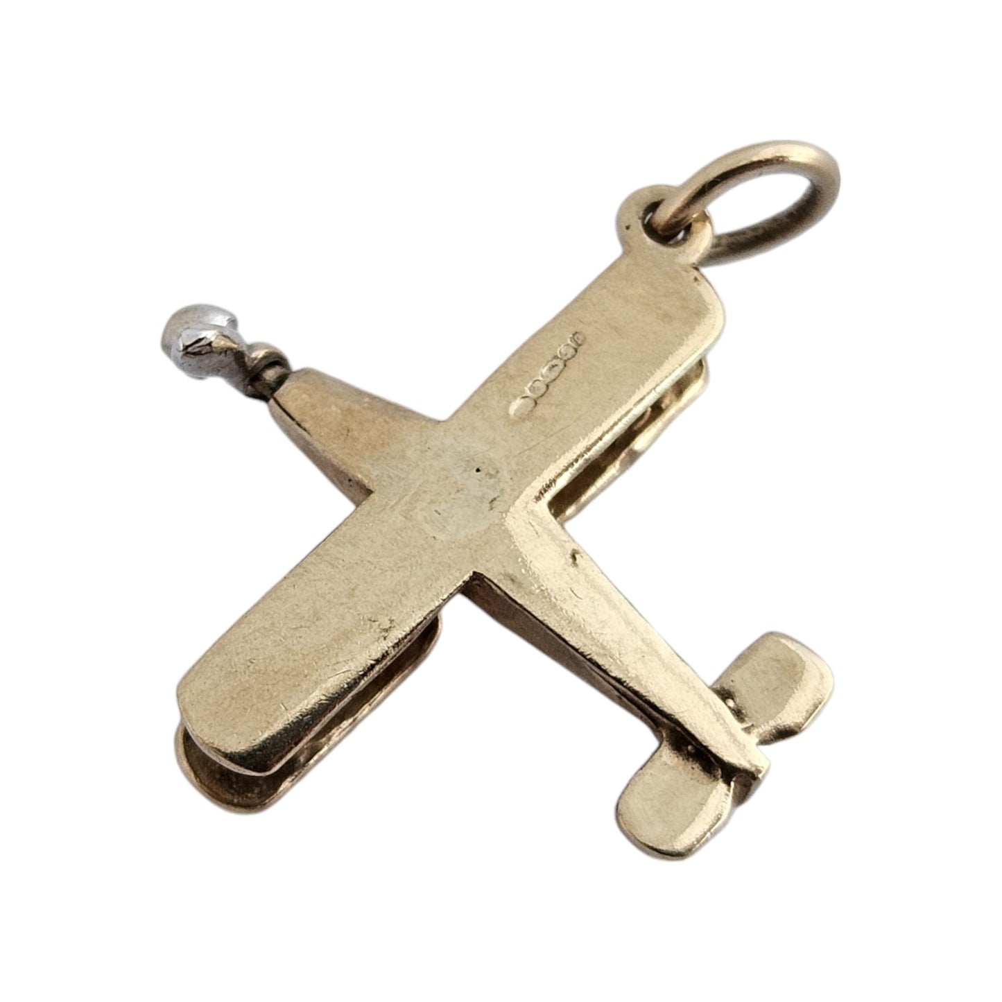 9ct 375 Yellow Gold Aeroplane Articulated Charm c.1990's L 1.6 cm 1.3 g