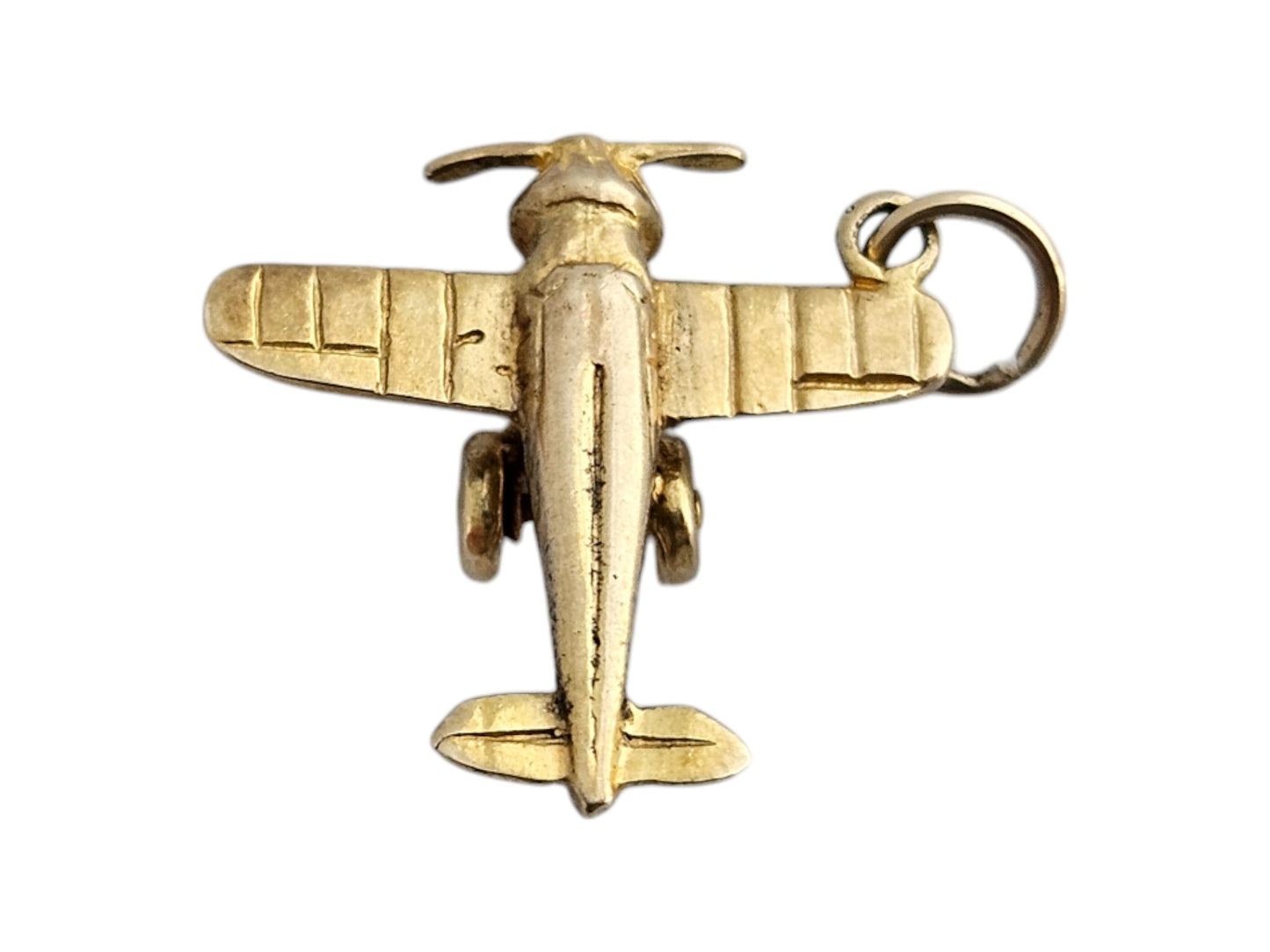 9ct 375 Yellow Gold Aeroplane Charm 1961 L 1.6 cm 1.9 g.