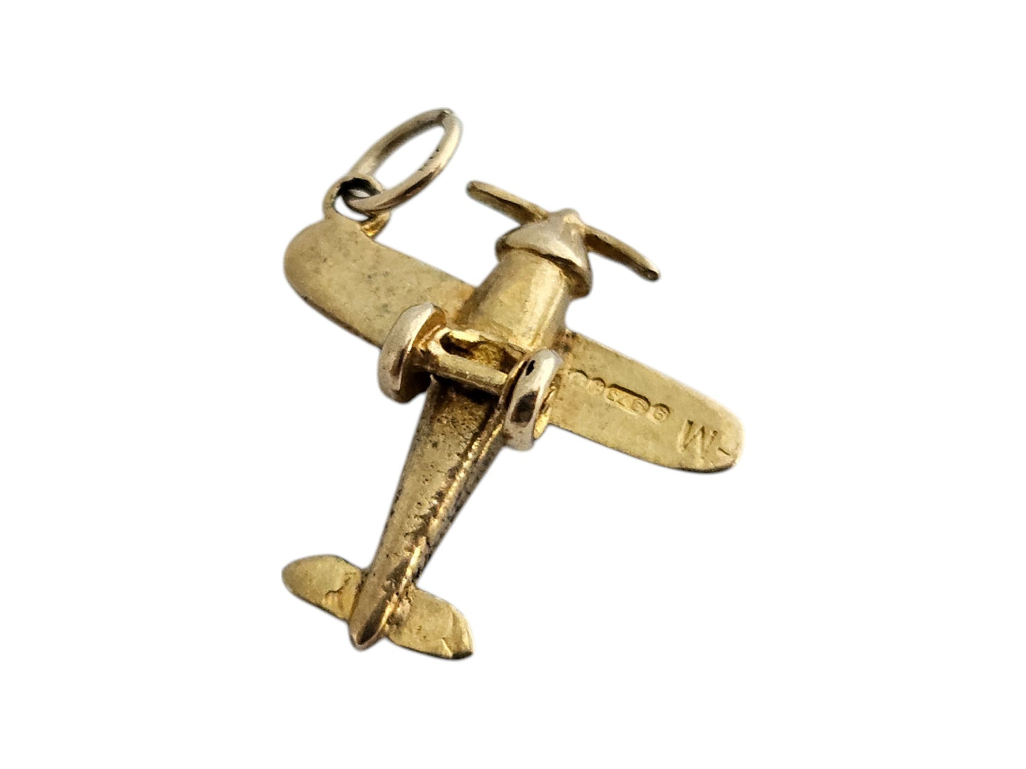 9ct 375 Yellow Gold Aeroplane Charm 1961 L 1.6 cm 1.9 g.