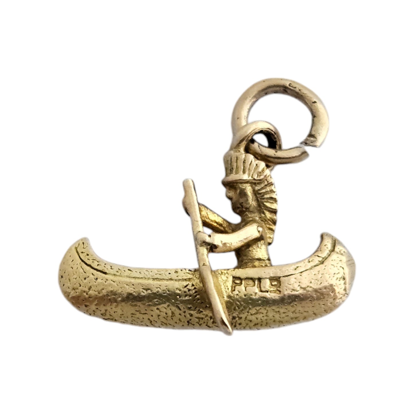 9ct 375 Yellow Gold American Indian in Canoe Charm c.1950's L 1.6 cm 1.3 g.