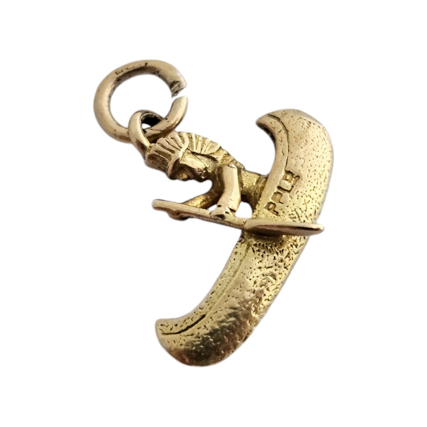 9ct 375 Yellow Gold American Indian in Canoe Charm c.1950's L 1.6 cm 1.3 g.