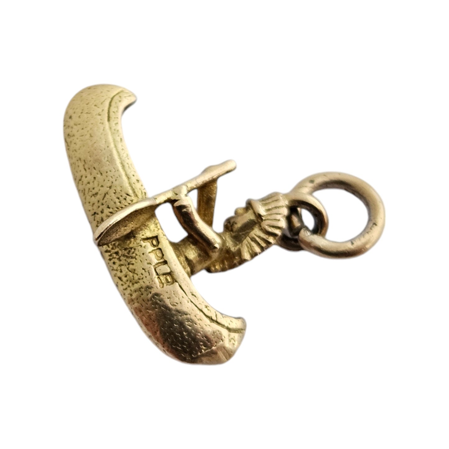 9ct 375 Yellow Gold American Indian in Canoe Charm c.1950's L 1.6 cm 1.3 g.