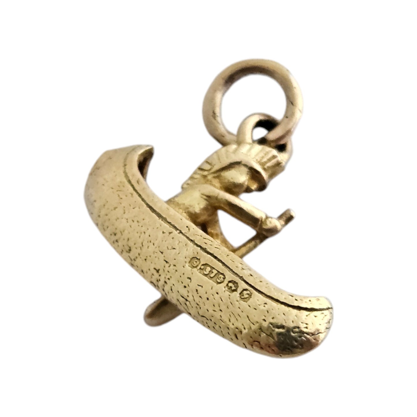 9ct 375 Yellow Gold American Indian in Canoe Charm c.1950's L 1.6 cm 1.3 g.