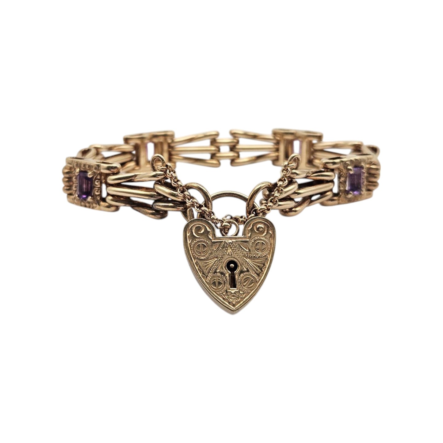 9ct 375 Yellow Gold Bracelet With Amethysts 2000 L 19.8 cm 40.0 g.