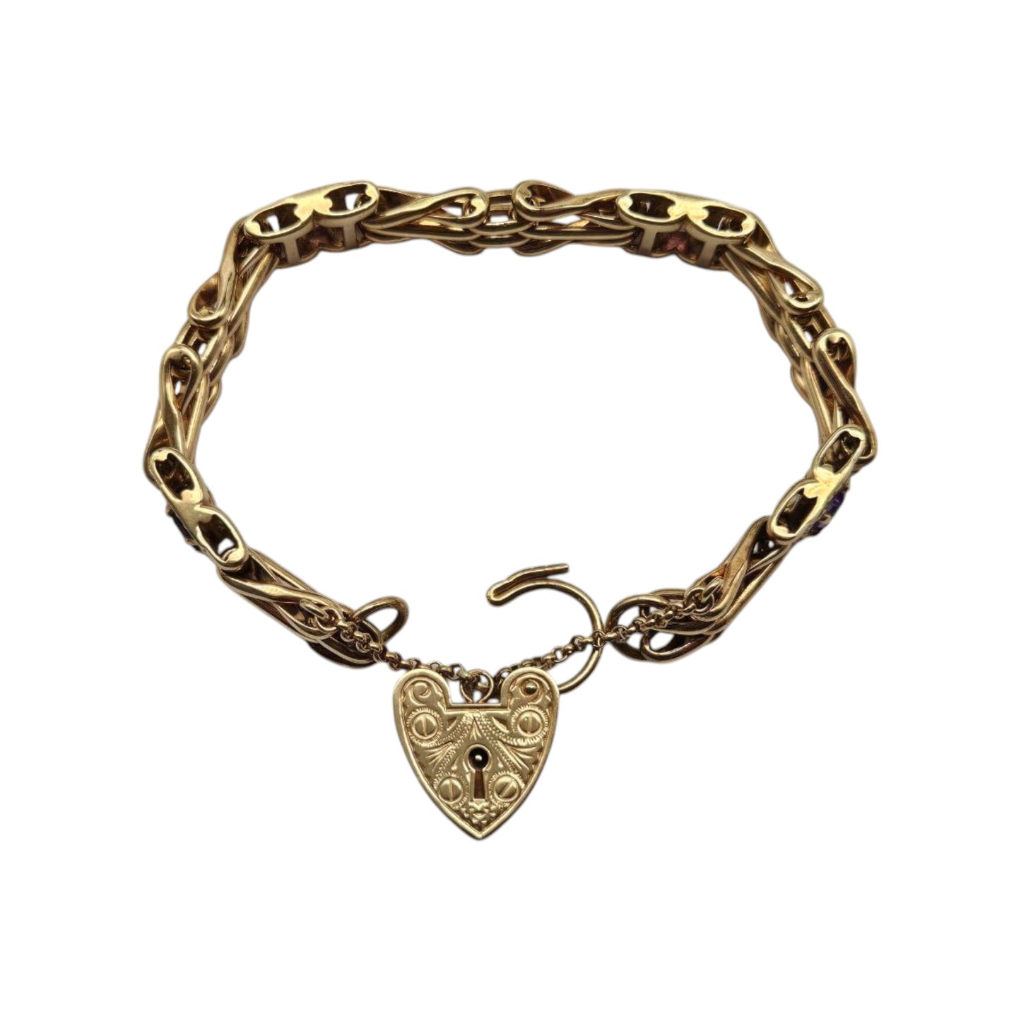 9ct 375 Yellow Gold Bracelet With Amethysts 2000 L 19.8 cm 40.0 g.