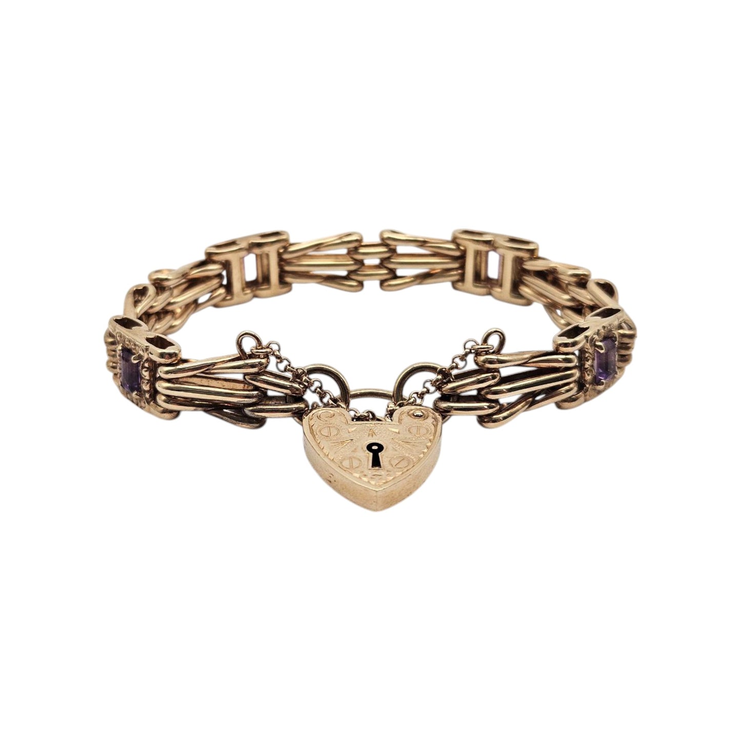 9ct 375 Yellow Gold Bracelet With Amethysts 2000 L 19.8 cm 40.0 g.