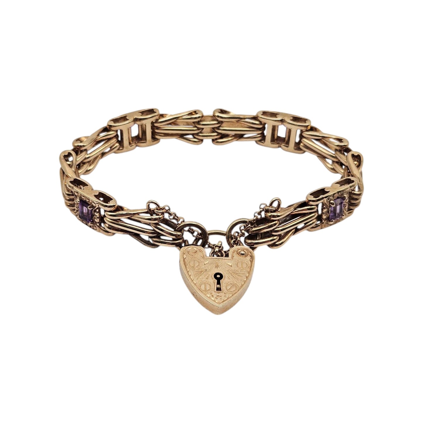 9ct 375 Yellow Gold Bracelet With Amethysts 2000 L 19.8 cm 40.0 g.