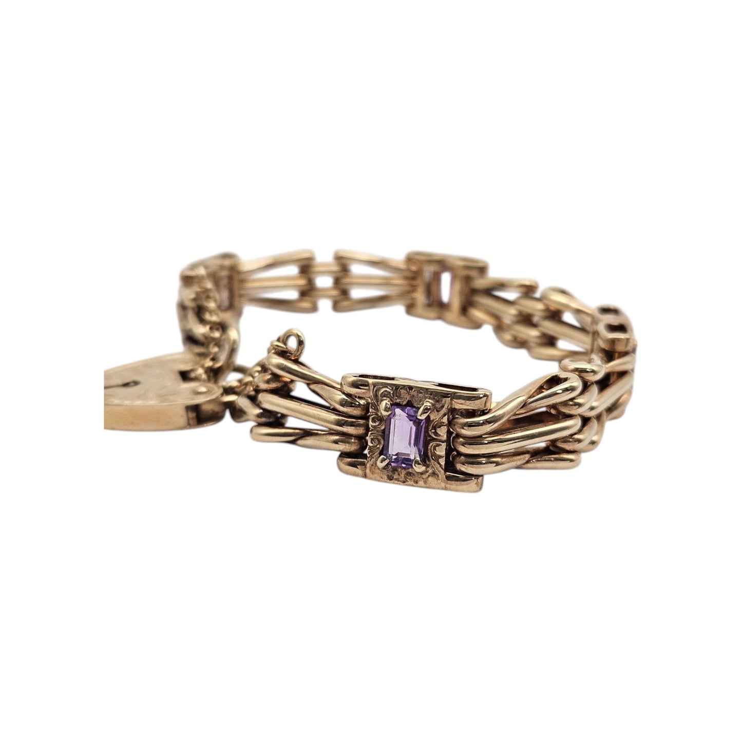 9ct 375 Yellow Gold Bracelet With Amethysts 2000 L 19.8 cm 40.0 g.