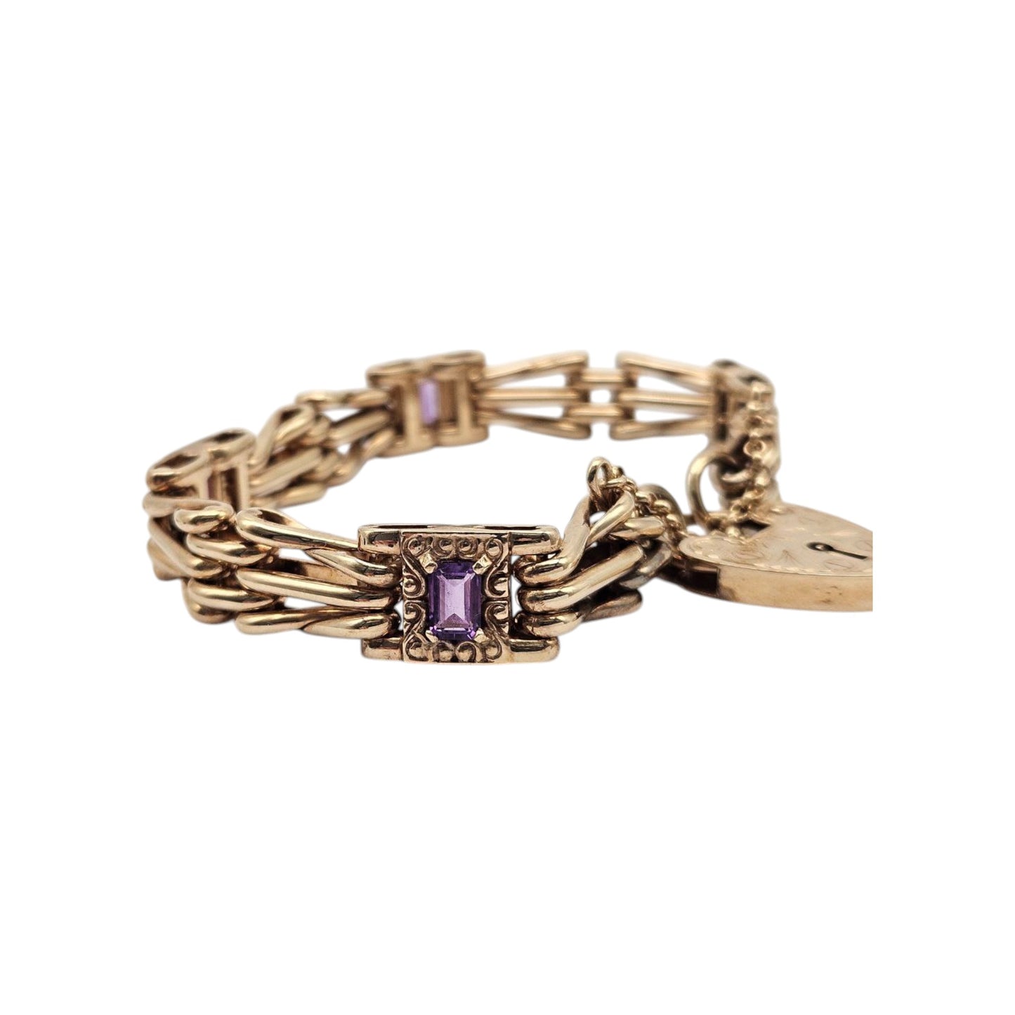 9ct 375 Yellow Gold Bracelet With Amethysts 2000 L 19.8 cm 40.0 g.