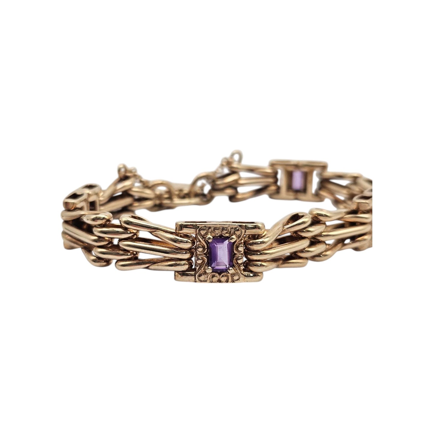 9ct 375 Yellow Gold Bracelet With Amethysts 2000 L 19.8 cm 40.0 g.