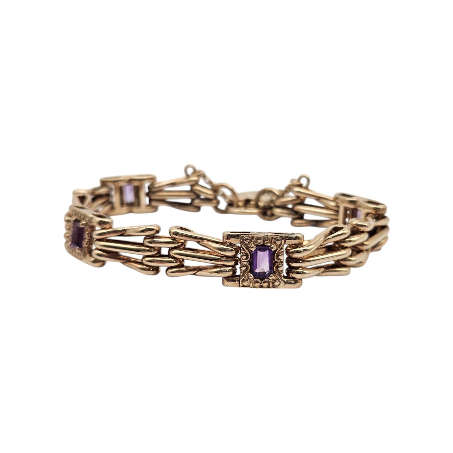 9ct 375 Yellow Gold Bracelet With Amethysts 2000 L 19.8 cm 40.0 g.
