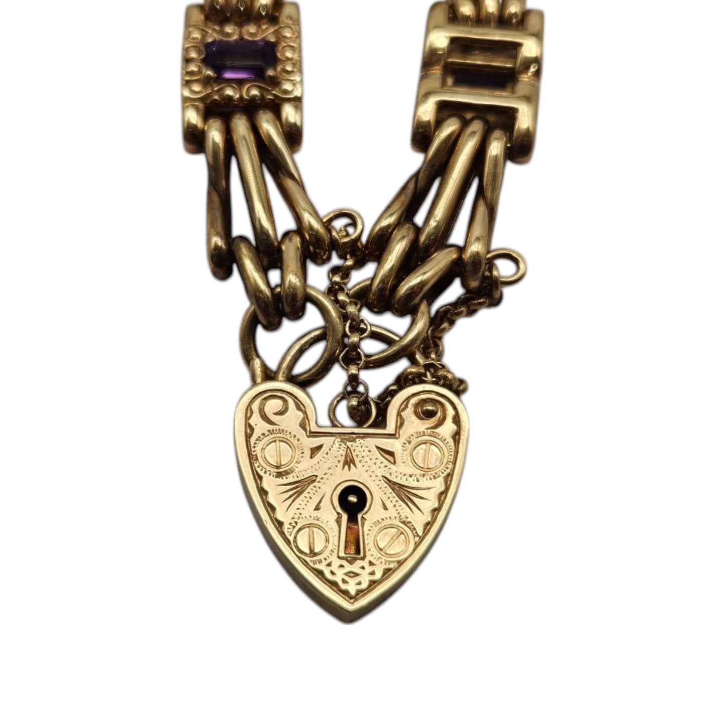9ct 375 Yellow Gold Bracelet With Amethysts 2000 L 19.8 cm 40.0 g.