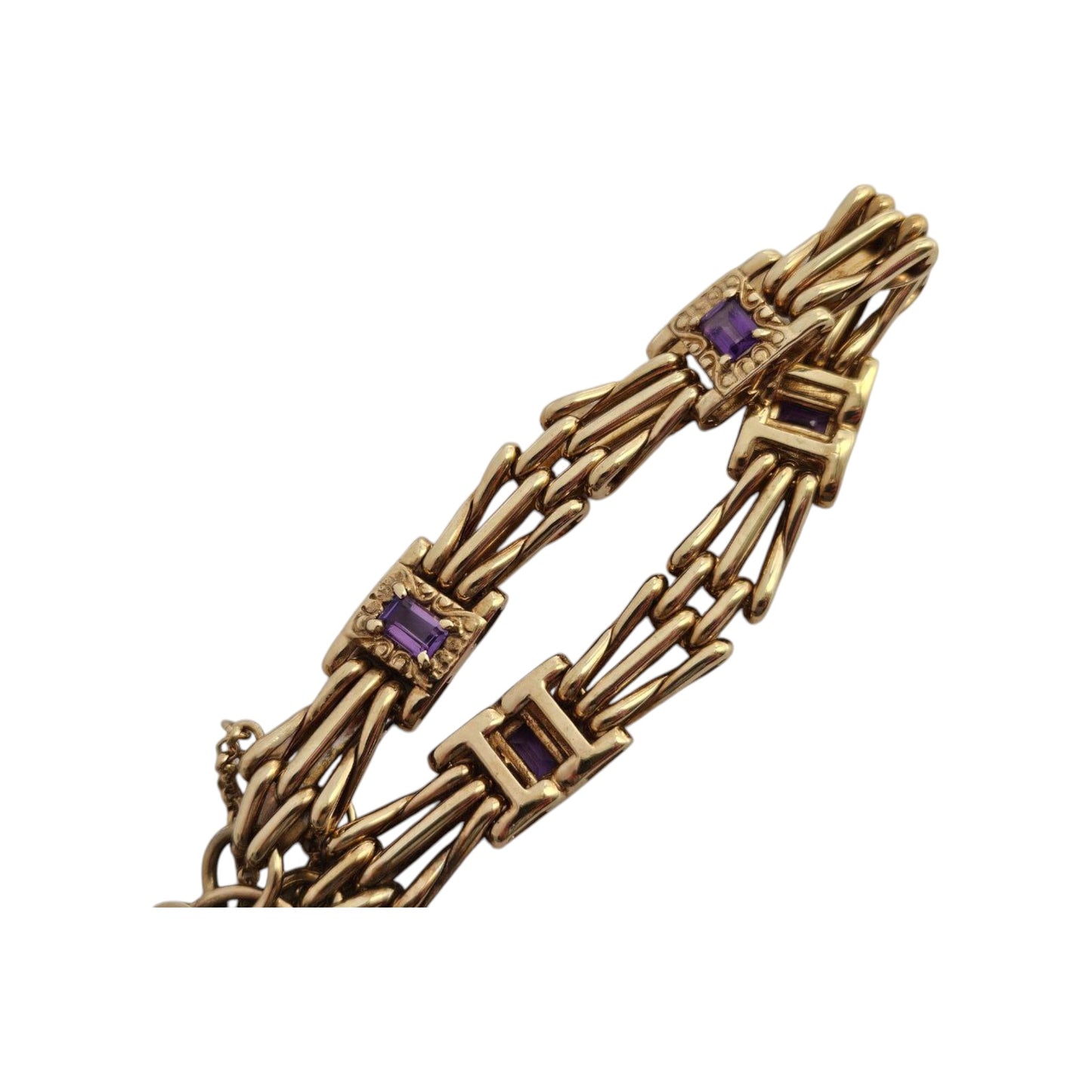 9ct 375 Yellow Gold Bracelet With Amethysts 2000 L 19.8 cm 40.0 g.