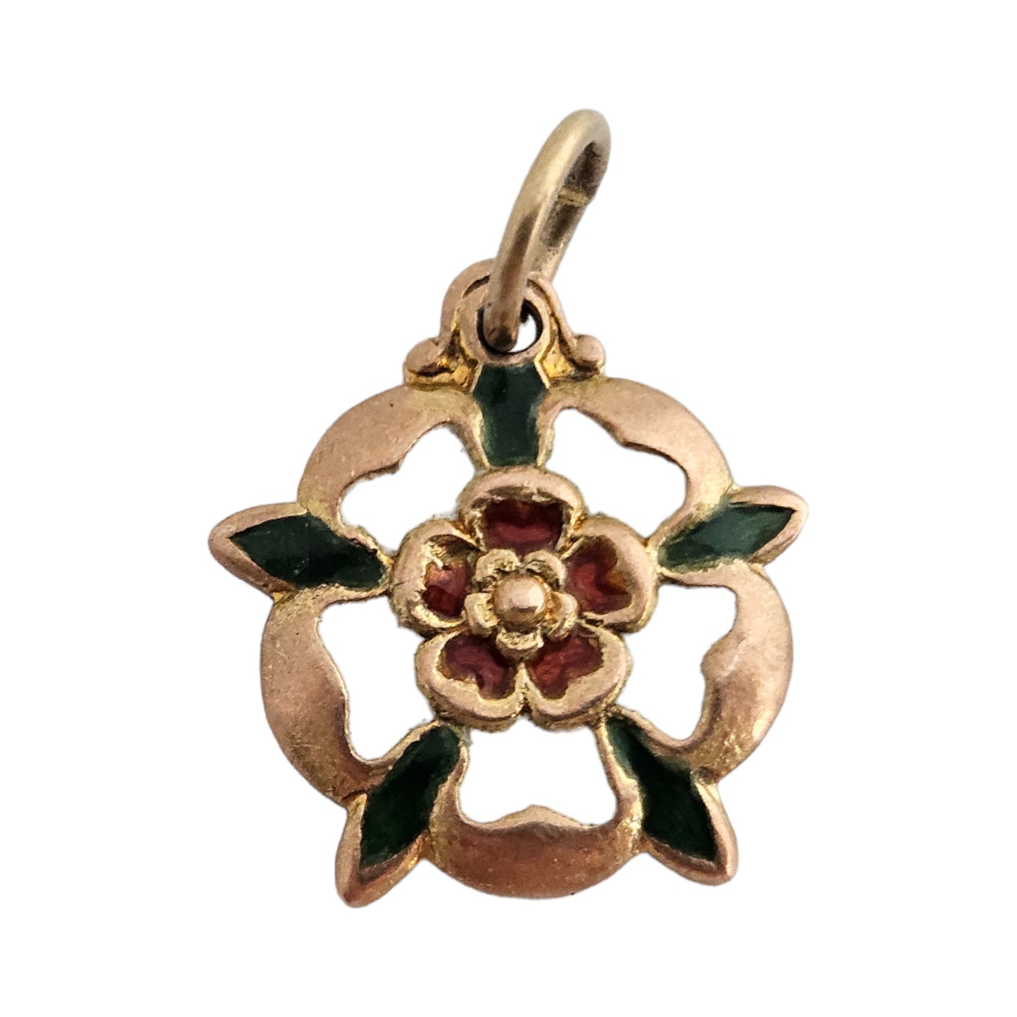 9ct 375 Rose Gold & Enamel English Rose Charm 1969 L 1.2 cm 1.3 g