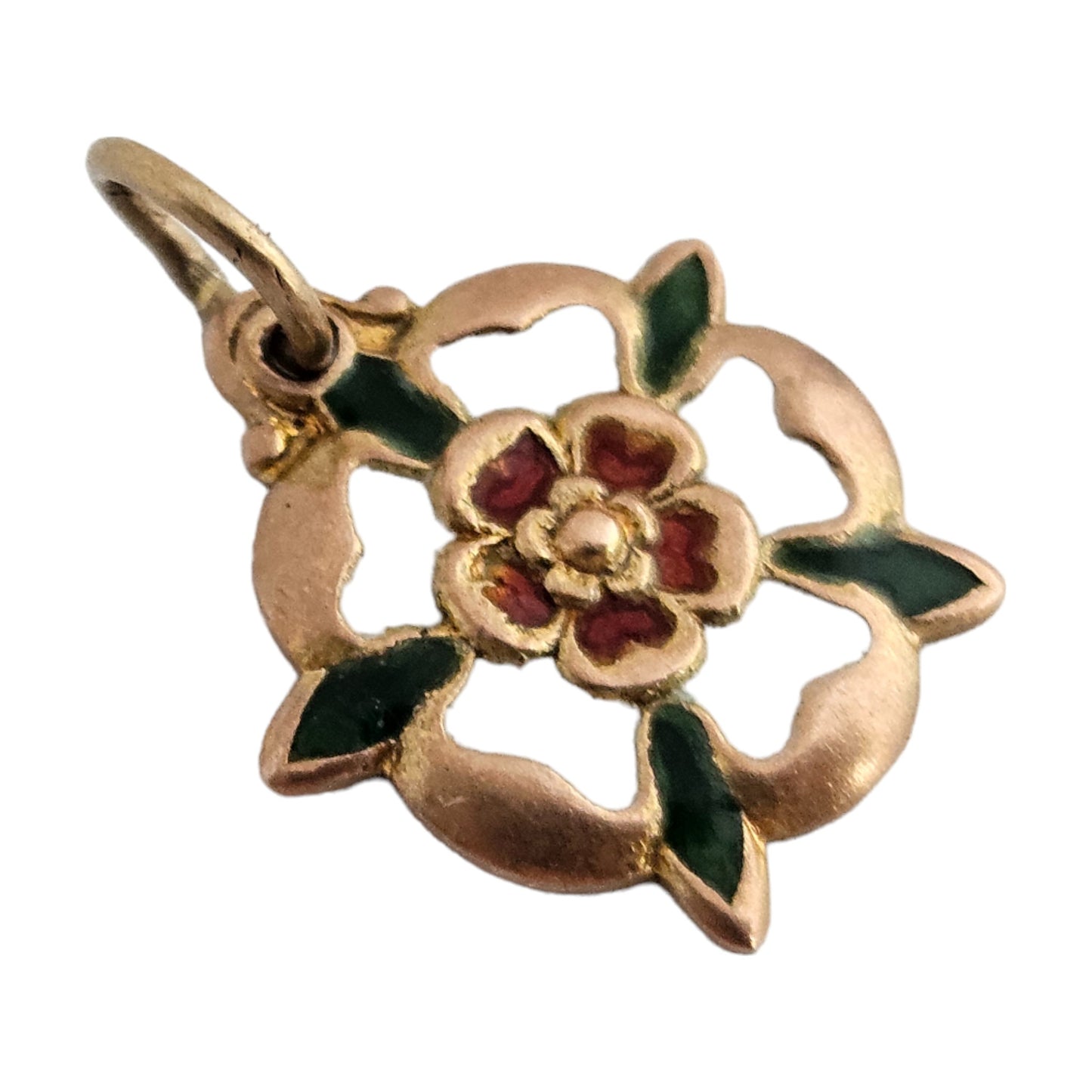 9ct 375 Rose Gold & Enamel English Rose Charm 1969 L 1.2 cm 1.3 g