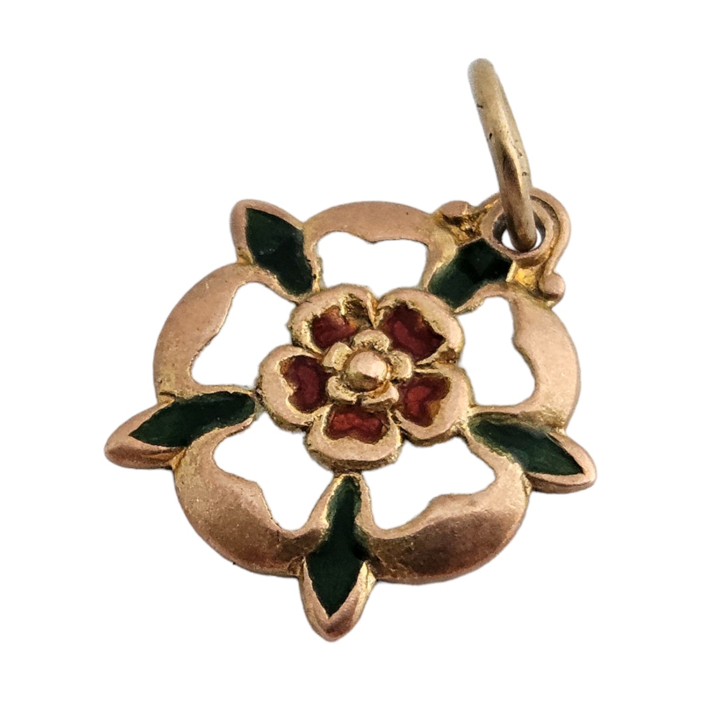 9ct 375 Rose Gold & Enamel English Rose Charm 1969 L 1.2 cm 1.3 g