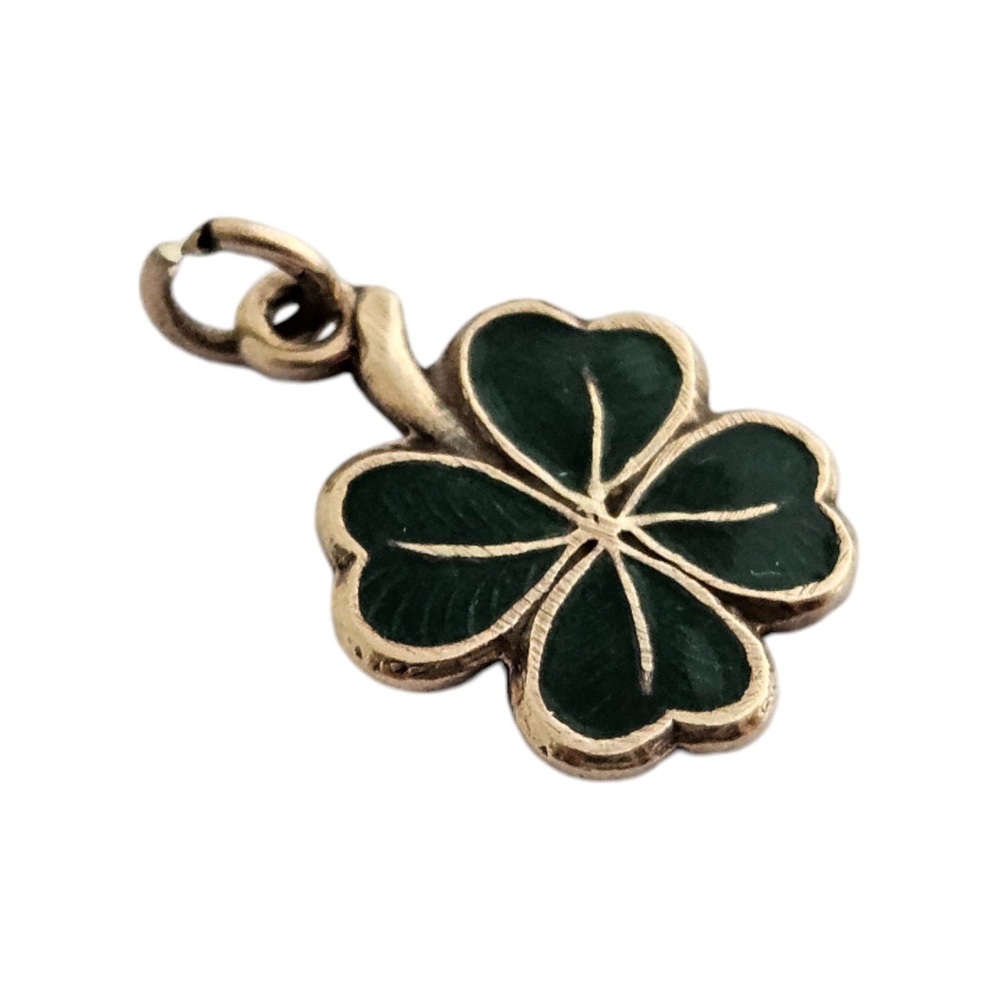 Chester 9ct 375 Yellow Gold & Enamel Shamrock Charm 1958 L 1.2 cm 1.2 g.