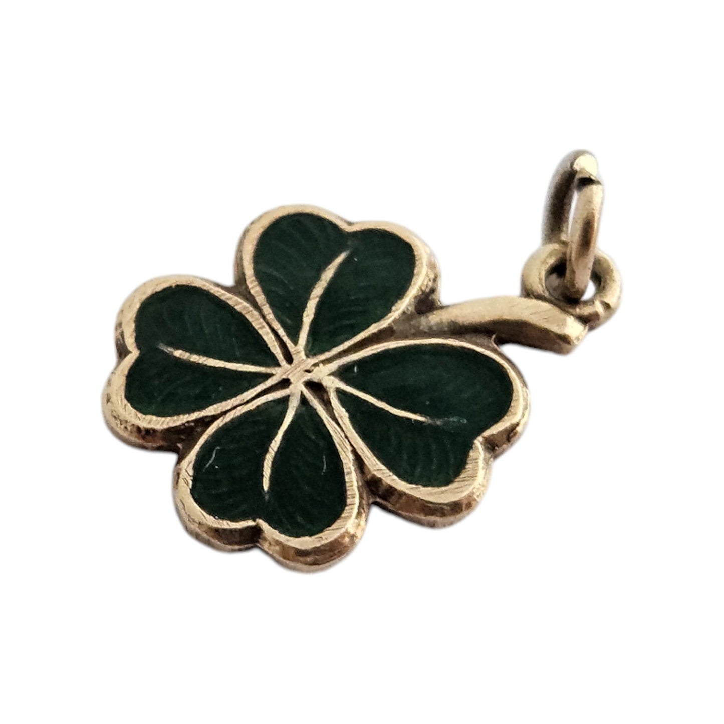 Chester 9ct 375 Yellow Gold & Enamel Shamrock Charm 1958 L 1.2 cm 1.2 g.