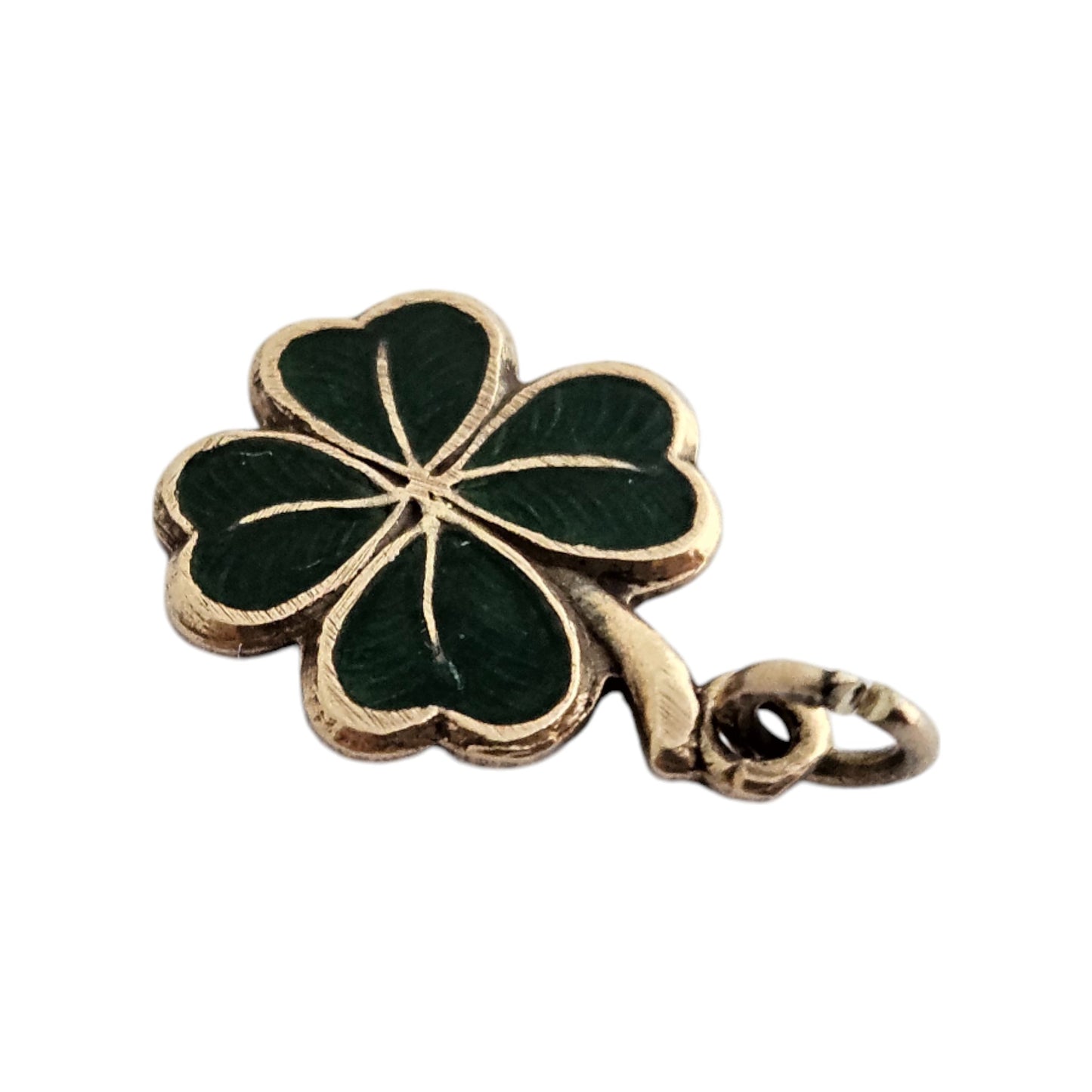 Chester 9ct 375 Yellow Gold & Enamel Shamrock Charm 1958 L 1.2 cm 1.2 g.