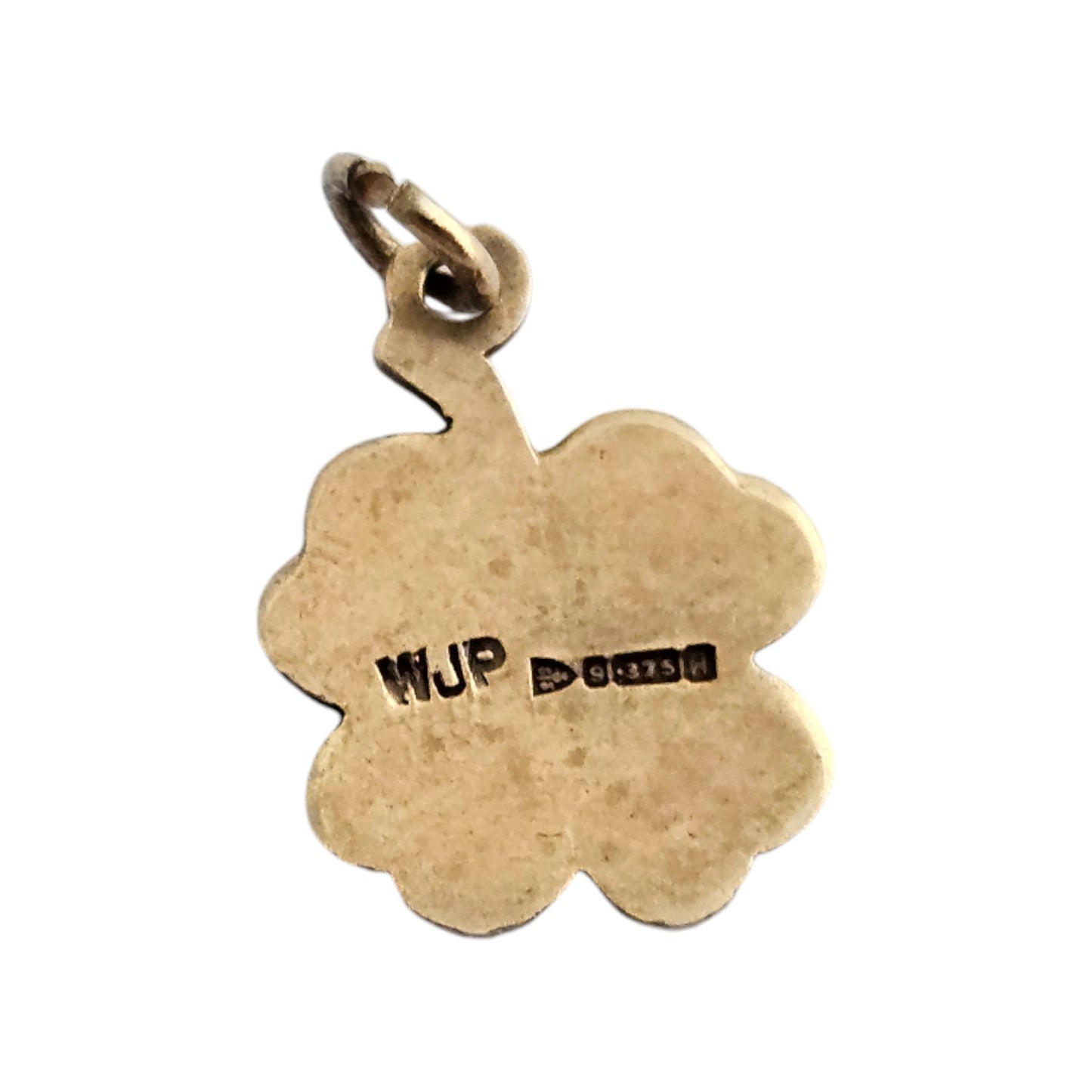 Chester 9ct 375 Yellow Gold & Enamel Shamrock Charm 1958 L 1.2 cm 1.2 g.