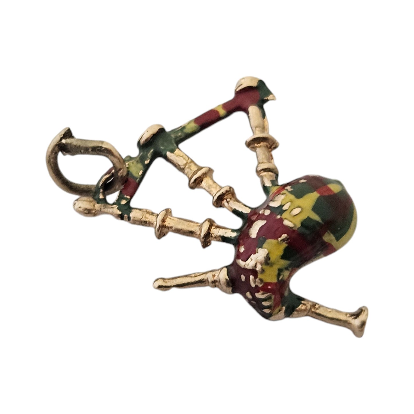 9ct 375 Yellow Gold & Enamel Bagpipes Charm c.1973 L 1.8 cm 1.8 g.