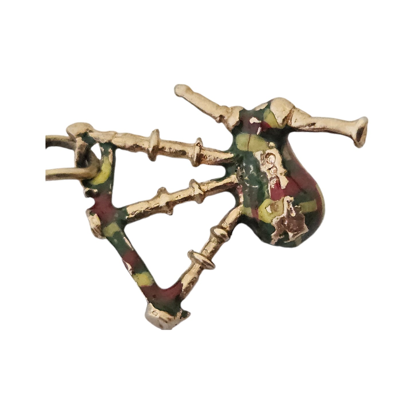 9ct 375 Yellow Gold & Enamel Bagpipes Charm c.1973 L 1.8 cm 1.8 g.