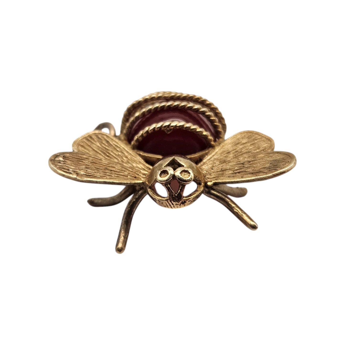 Unusual 9ct 375 Yellow Gold Bee Charm with Carnelian 1971 L 2.4 cm 5.5 g