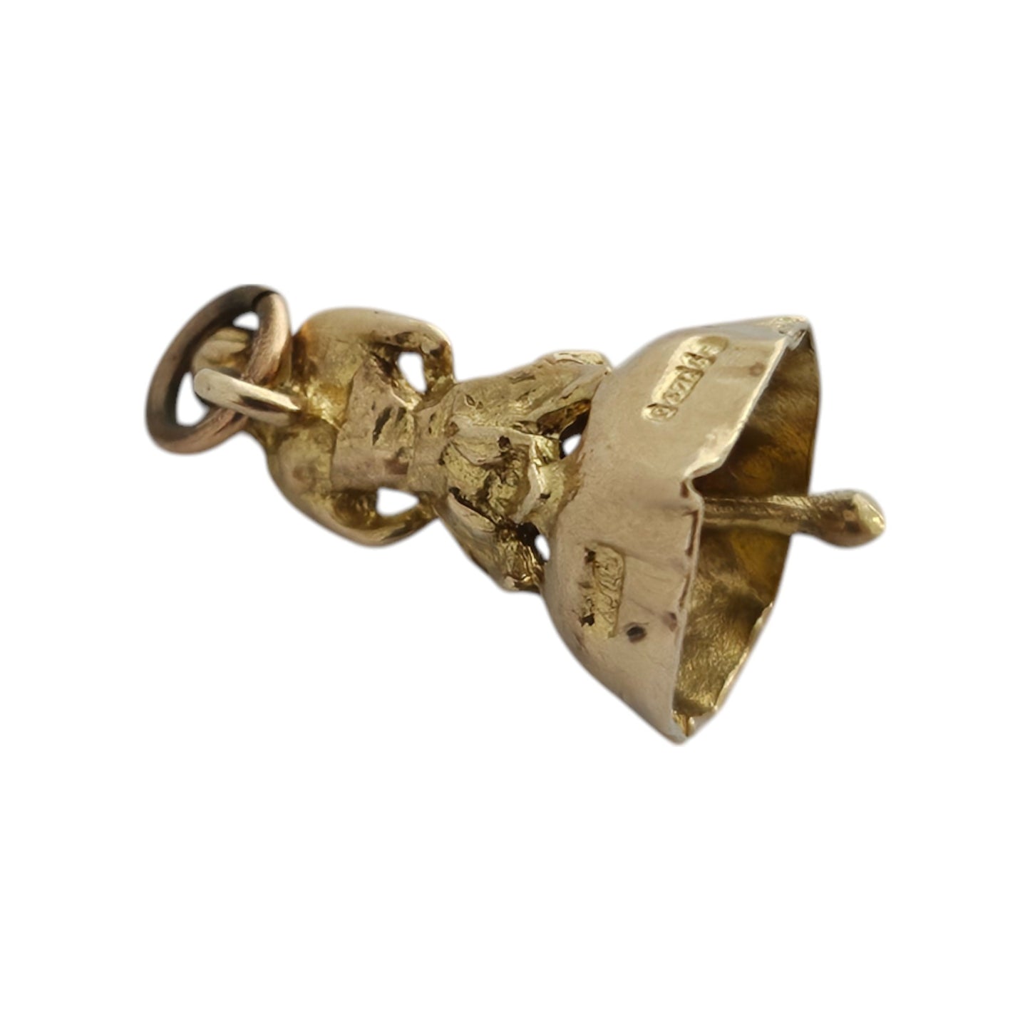 9ct 375 Yellow Gold Bell Charm 1957 L 1.5 cm 1.5 g.