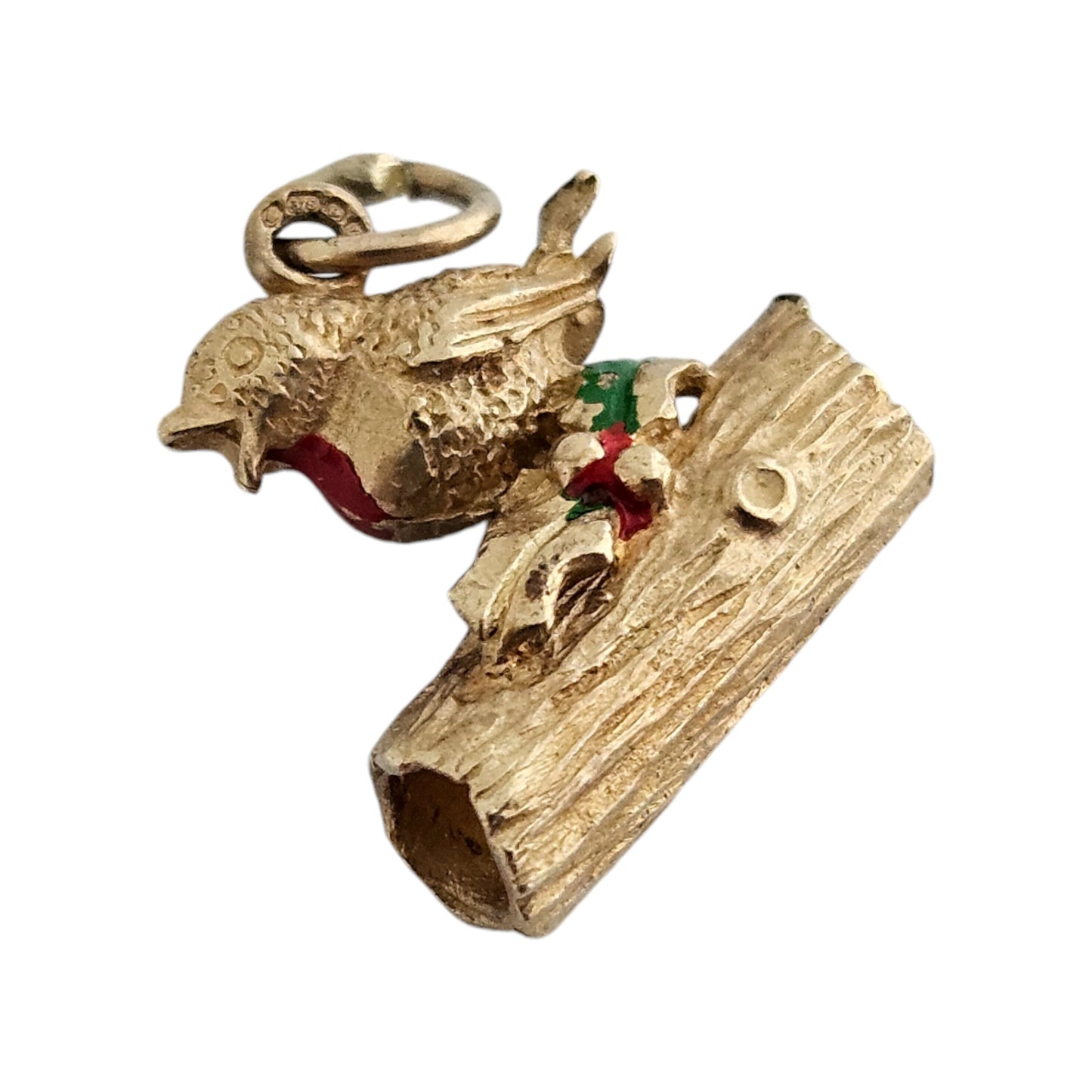 9ct 375 Yellow Gold Bird on Tree Trunk Charm 1994 L 1.2 cm 1.9 g