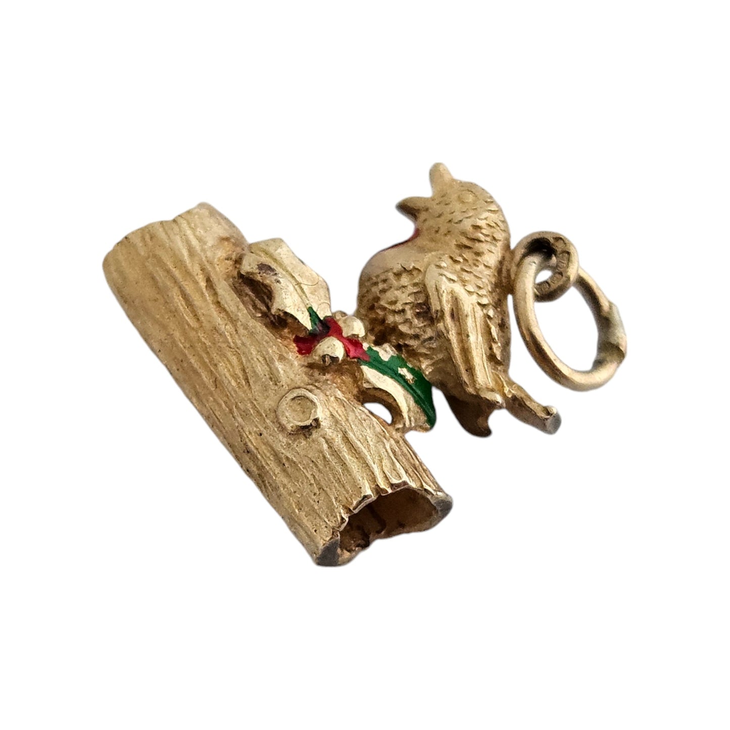 9ct 375 Yellow Gold Bird on Tree Trunk Charm 1994 L 1.2 cm 1.9 g