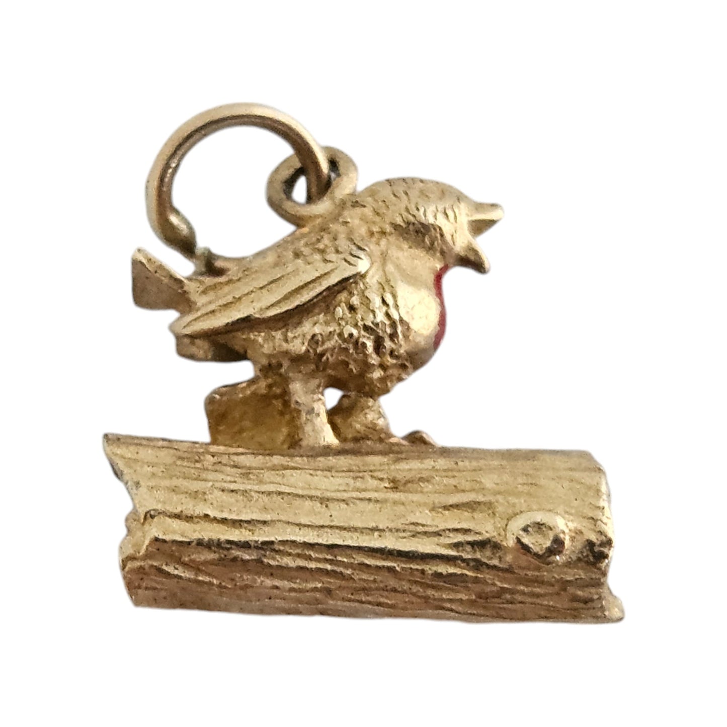 9ct 375 Yellow Gold Bird on Tree Trunk Charm 1994 L 1.2 cm 1.9 g