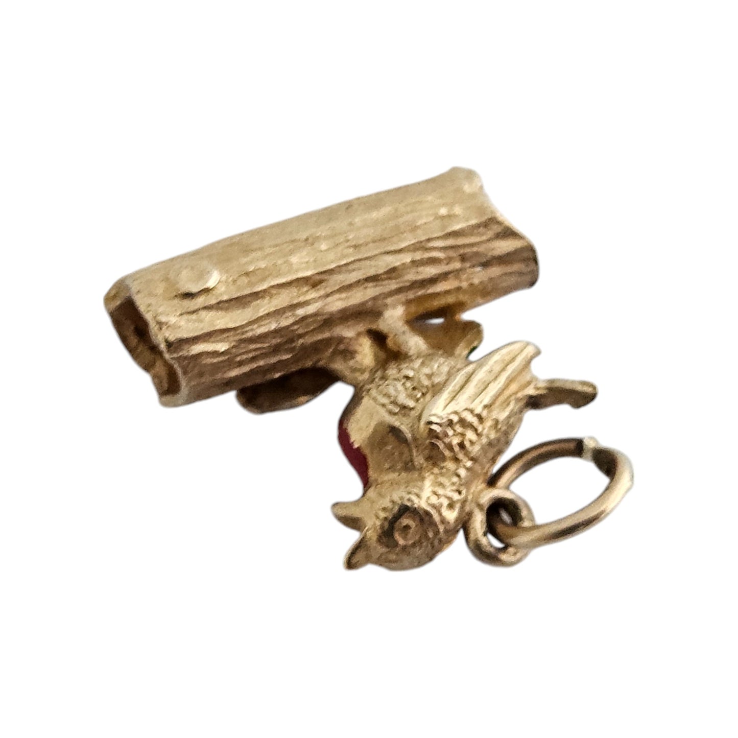9ct 375 Yellow Gold Bird on Tree Trunk Charm 1994 L 1.2 cm 1.9 g