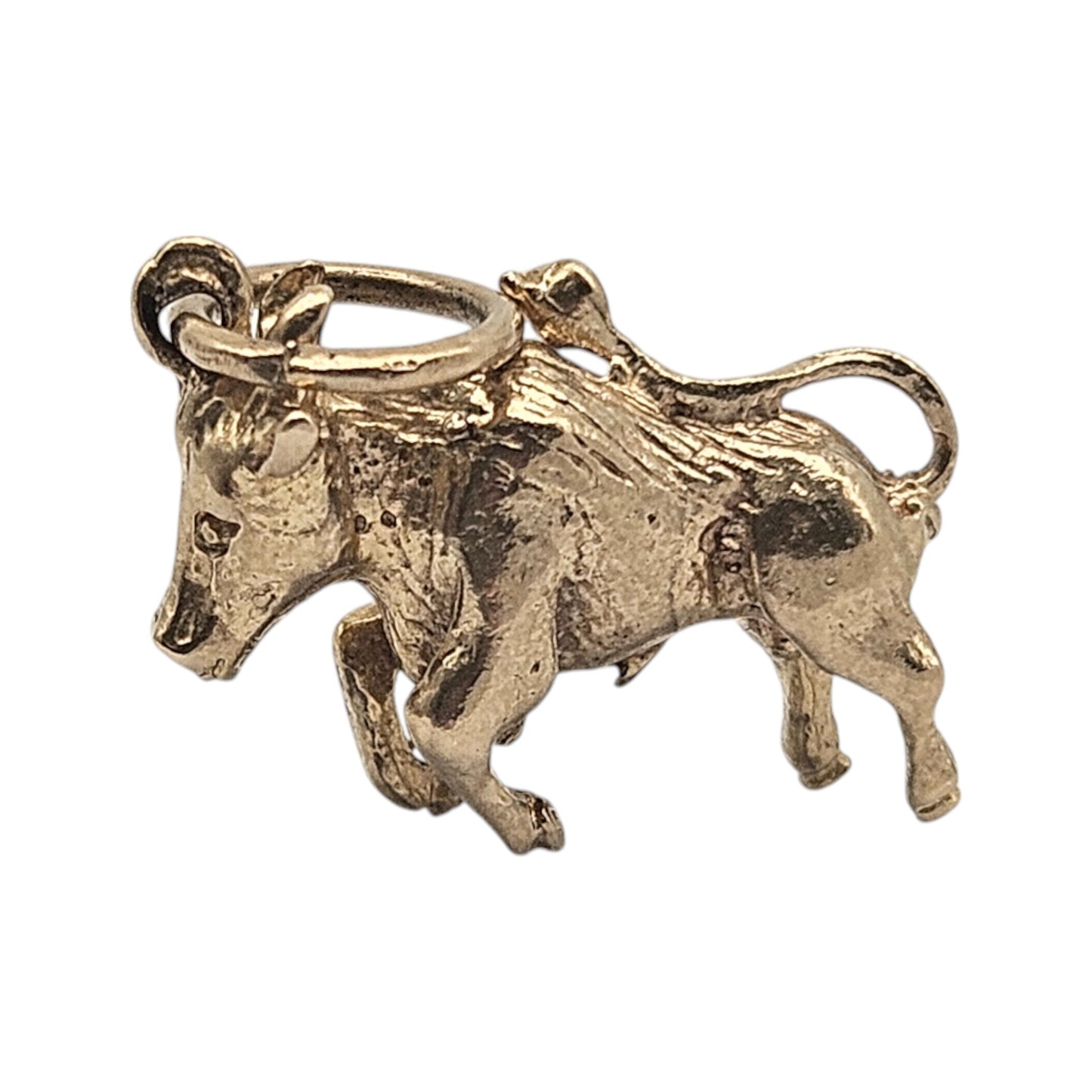 9ct 375 Yellow Gold Bull Charm 1973 L 1.4 cm 2.4 g.