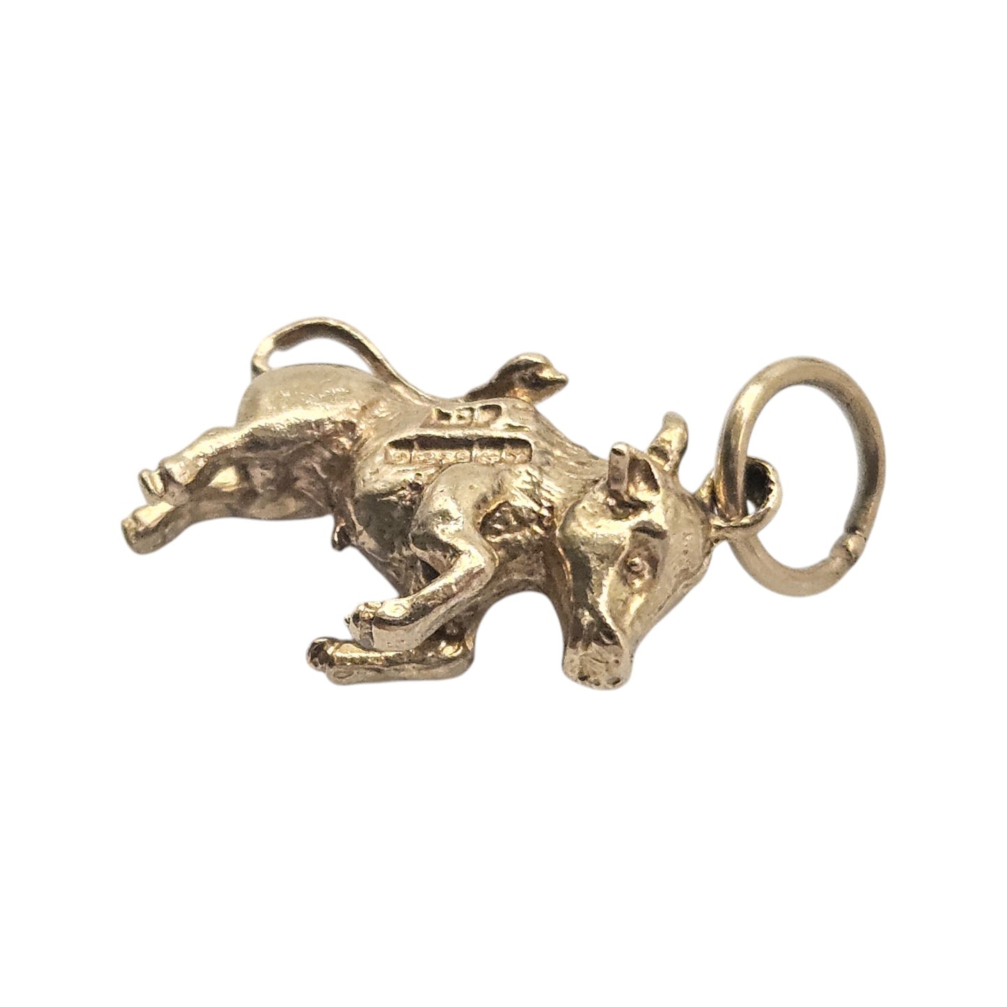 9ct 375 Yellow Gold Bull Charm 1973 L 1.4 cm 2.4 g.