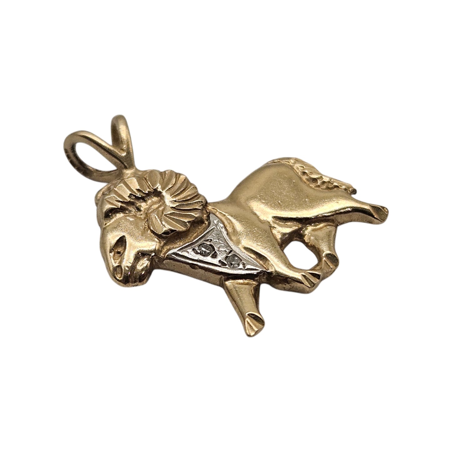 9ct 375 Yellow Gold Capricorn Pendant With Diamonds c.1980's L 1.9 cm 1.5 g.
