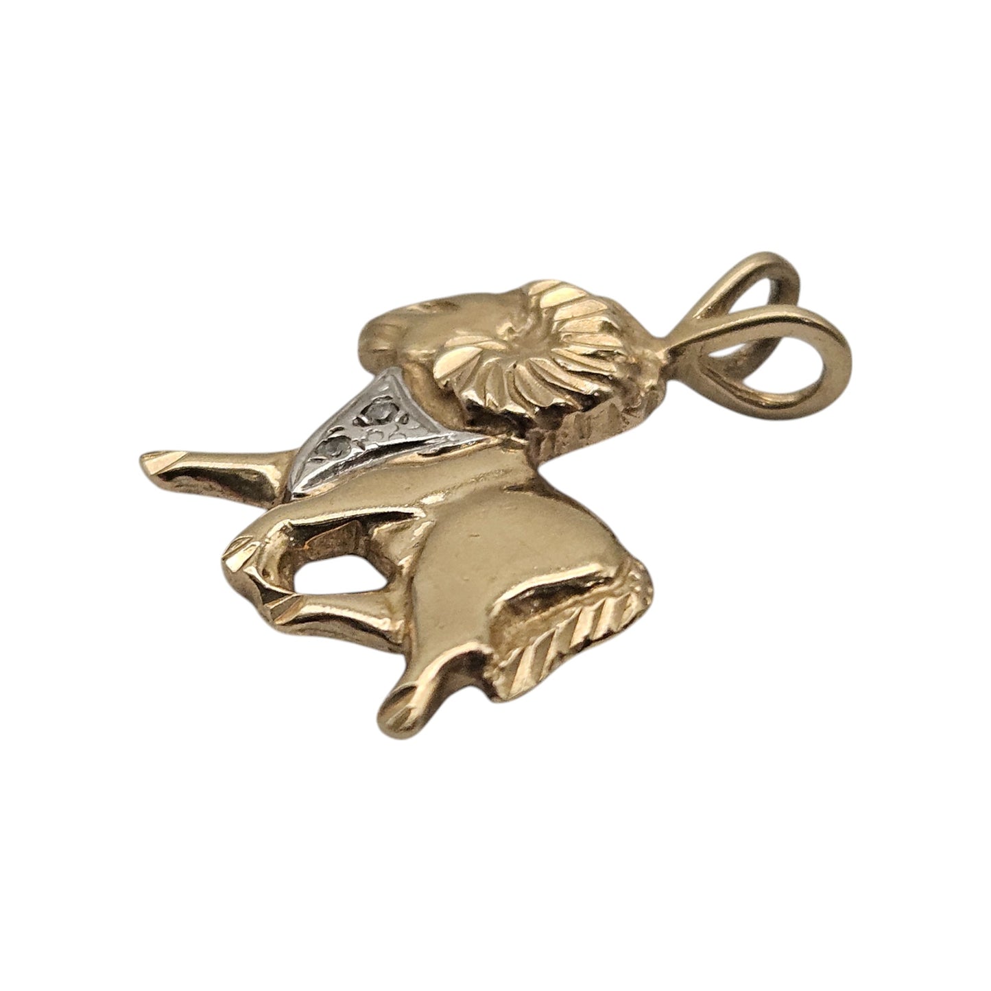 9ct 375 Yellow Gold Capricorn Pendant With Diamonds c.1980's L 1.9 cm 1.5 g.